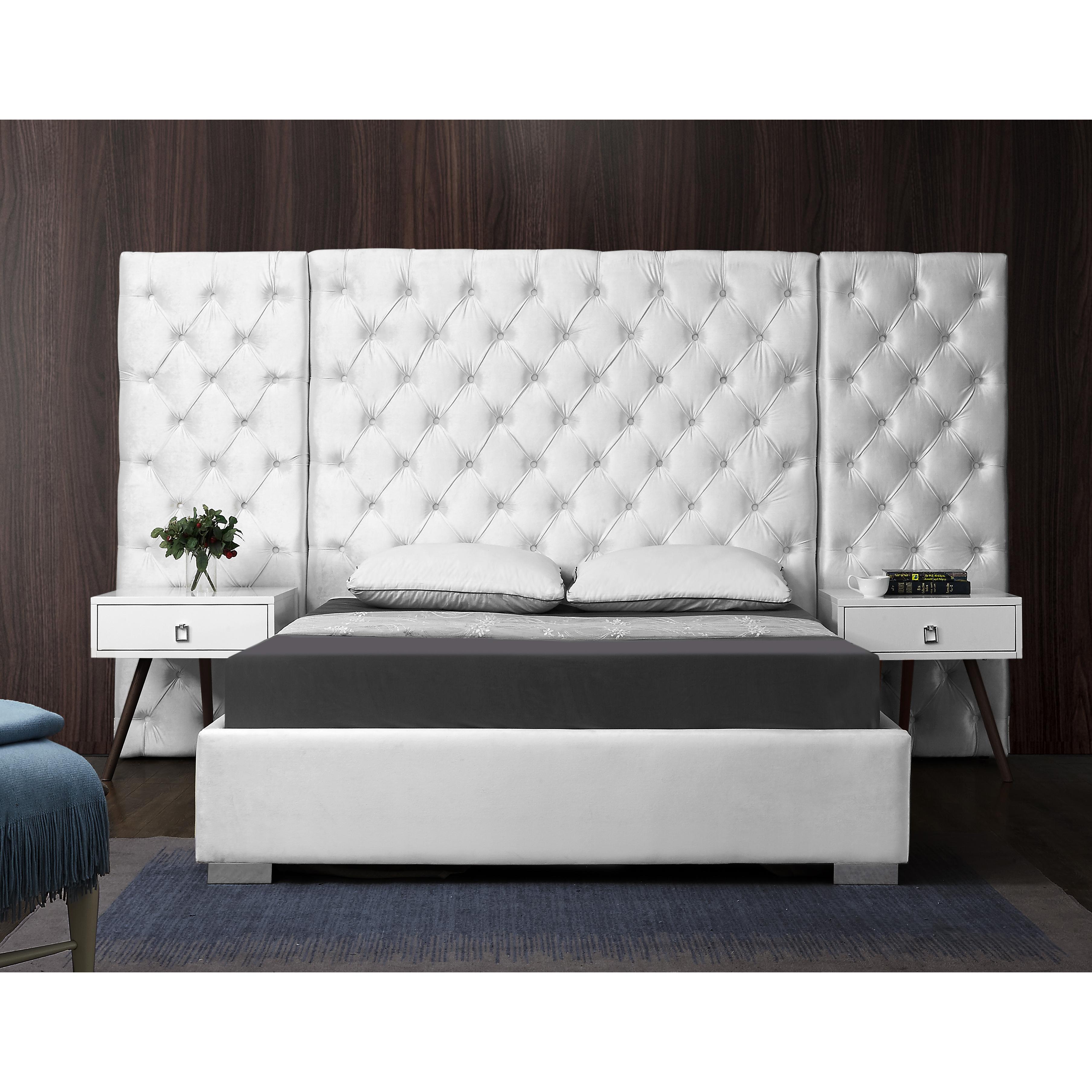 Meridian Grande White Velvet King Bed (3 Boxes)