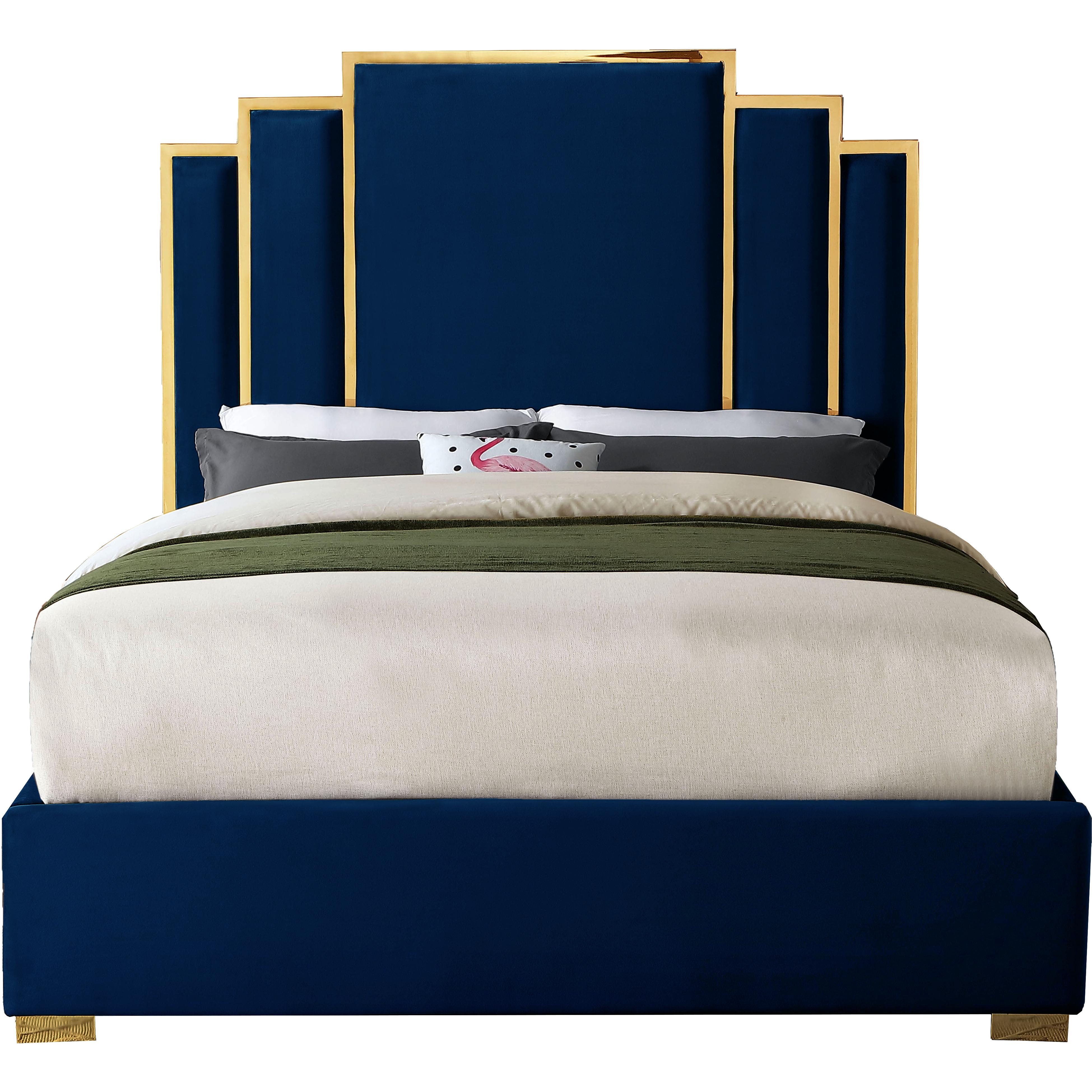 Meridian Hugo Navy Velvet King Bed