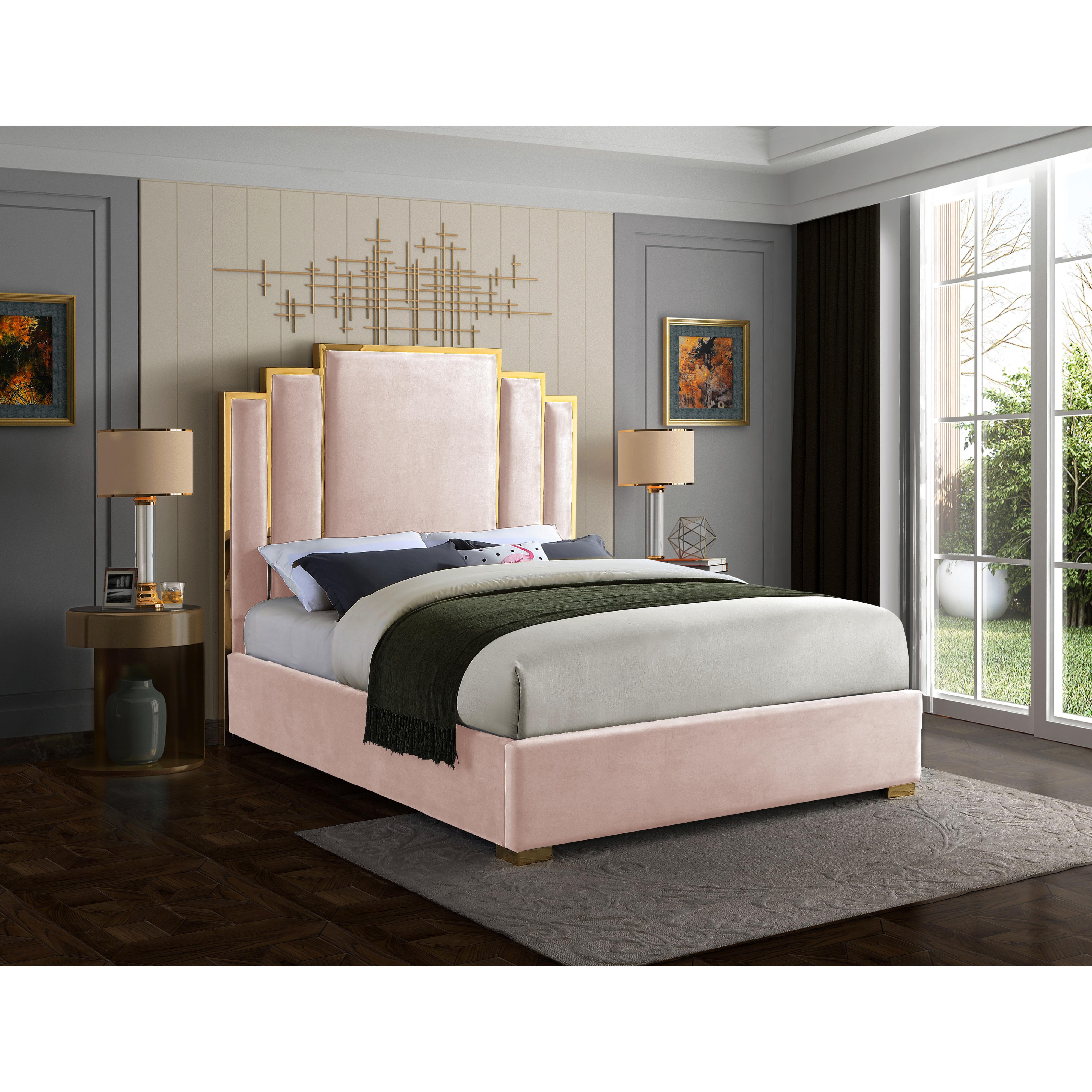 Meridian Hugo Pink Velvet King Bed