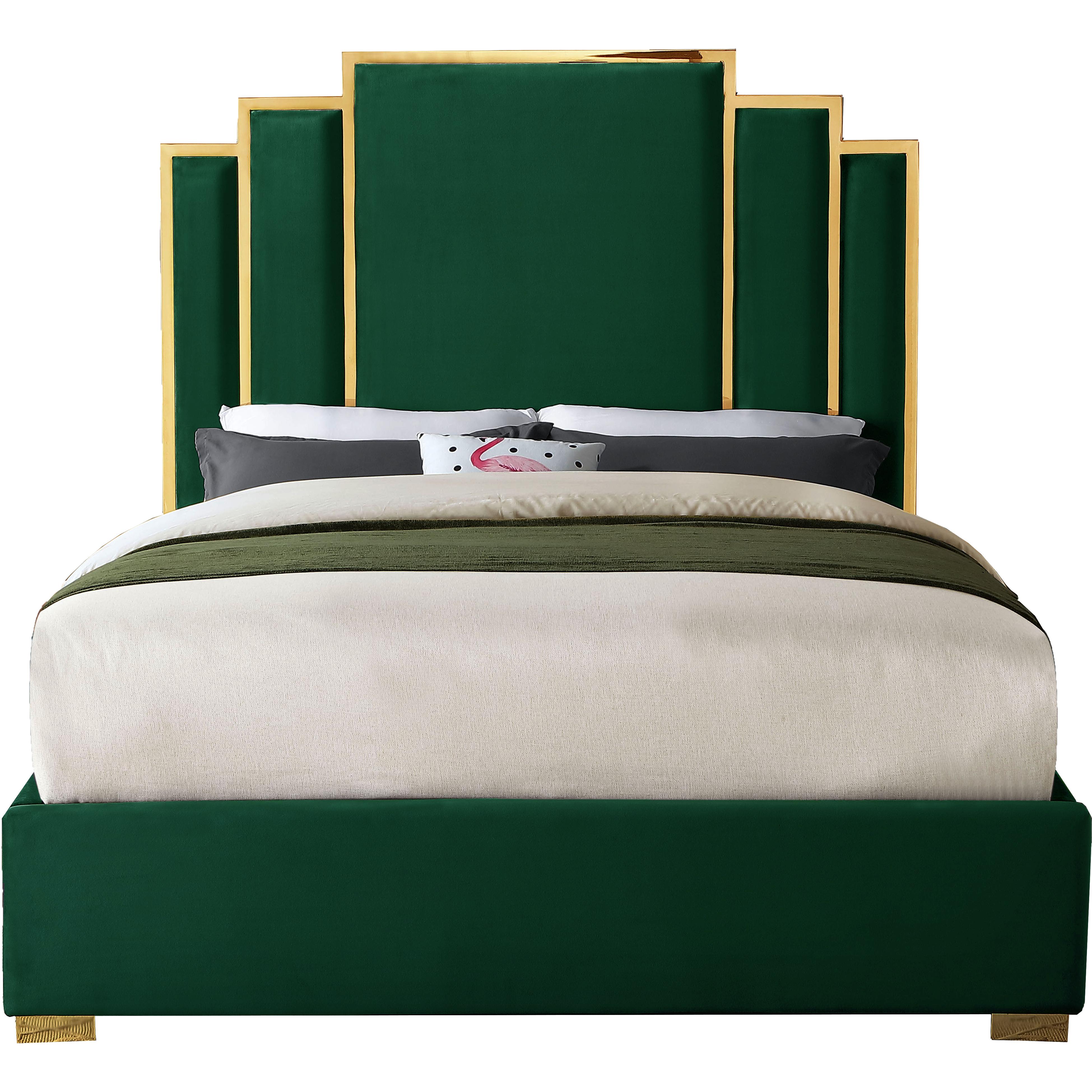 Meridian Hugo Green Velvet Queen Bed