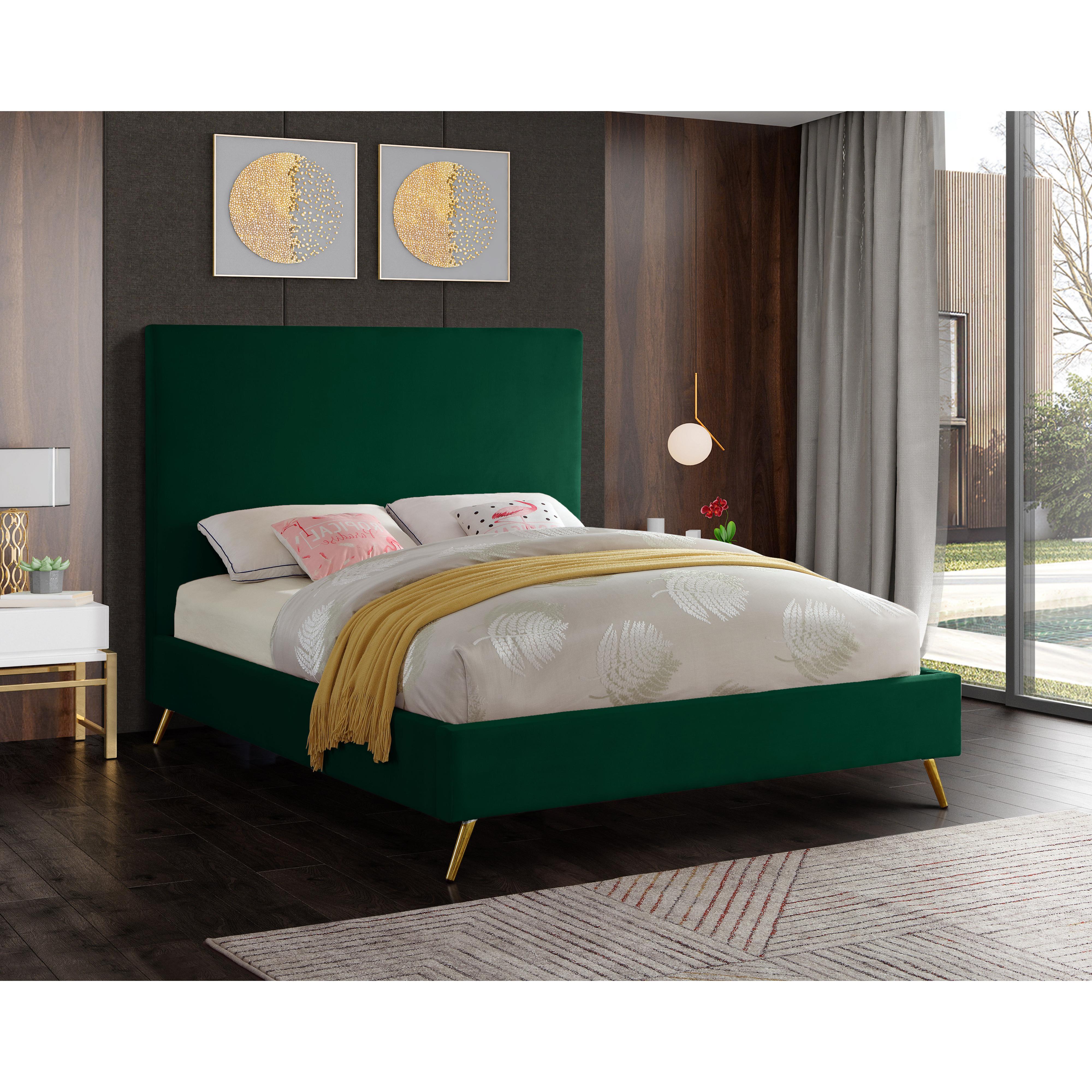 Meridian Jasmine Green Velvet Full Bed