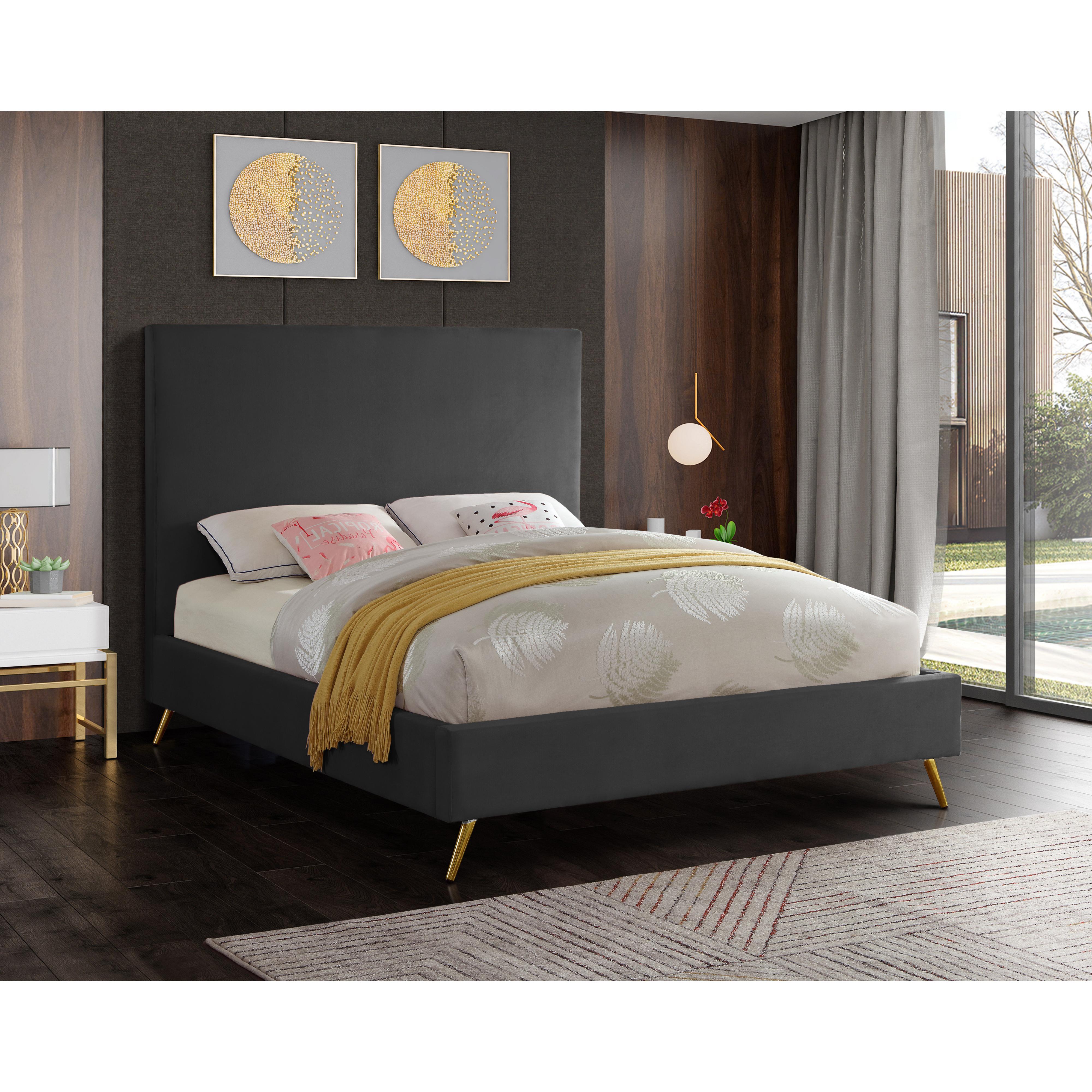 Meridian Jasmine Grey Velvet King Bed