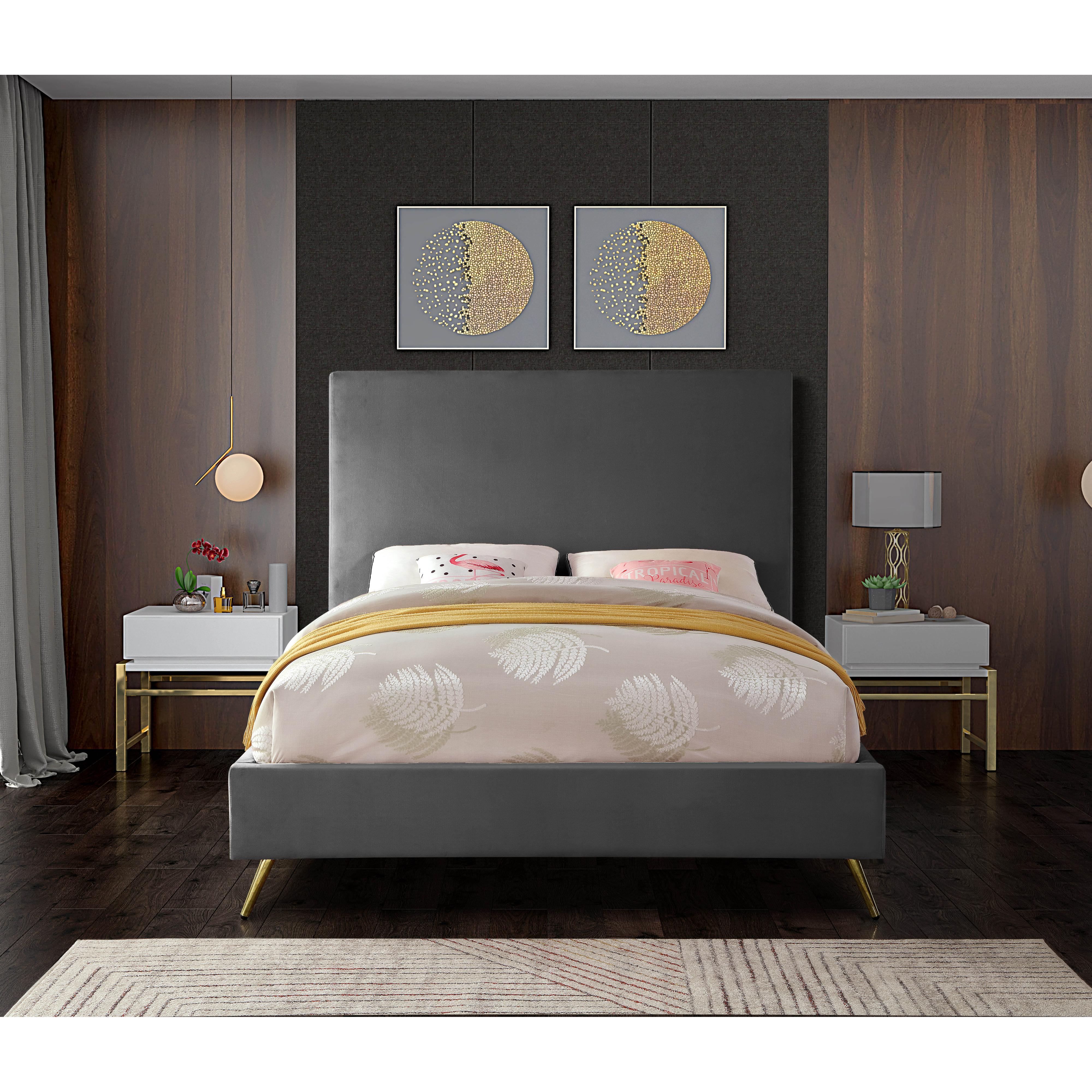 Meridian Jasmine Grey Velvet King Bed