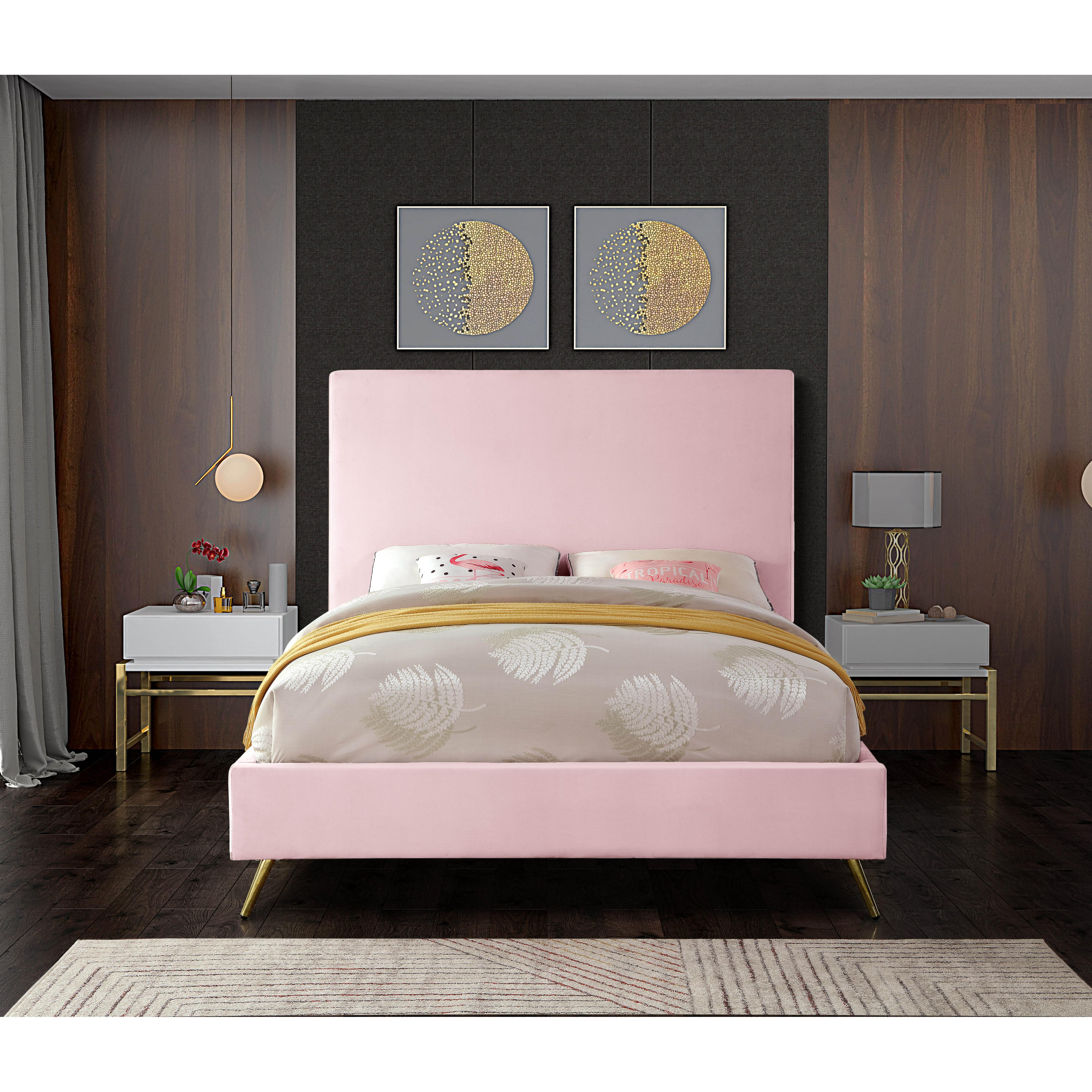 Meridian Jasmine Pink Velvet King Bed