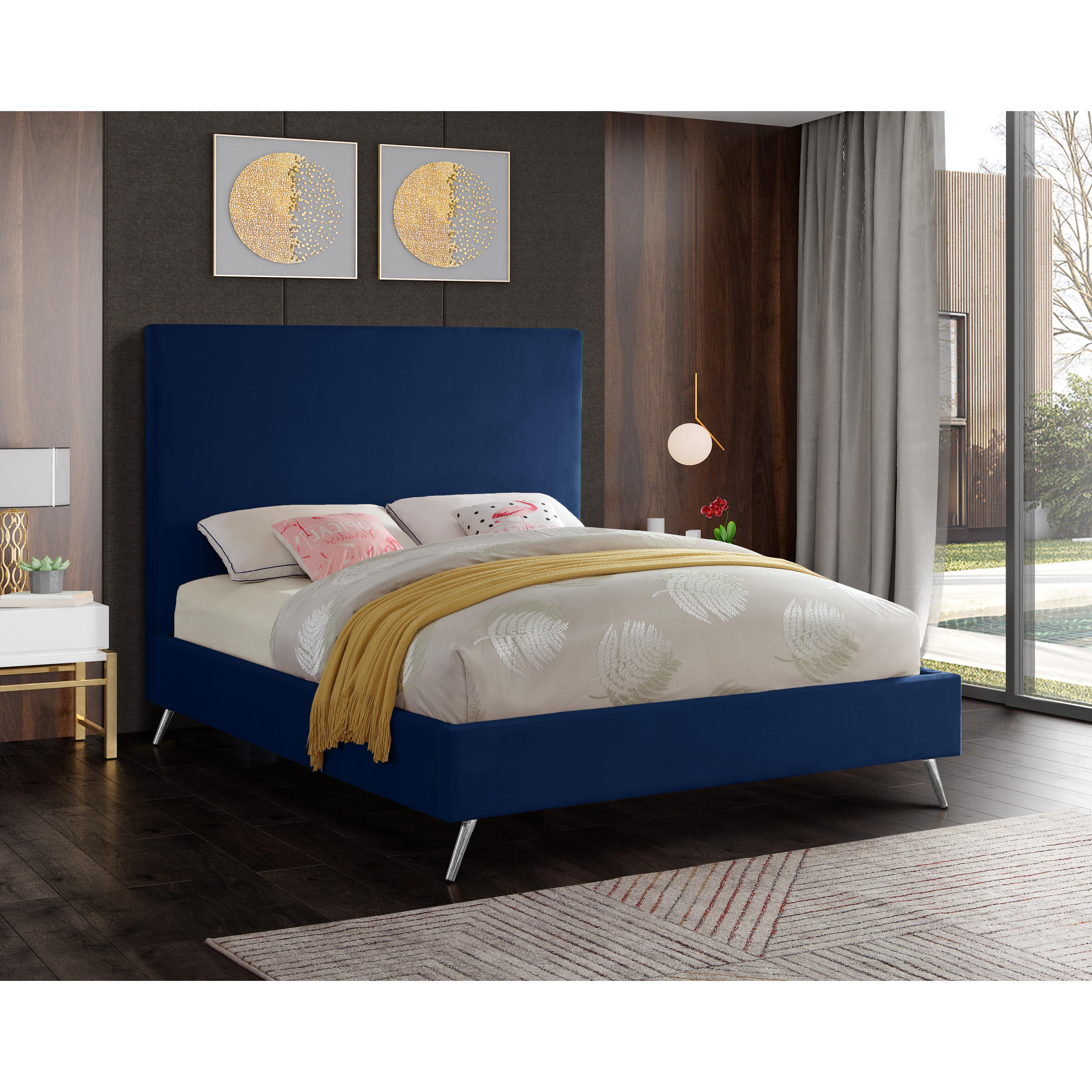 Meridian Jasmine Navy Velvet Queen Bed