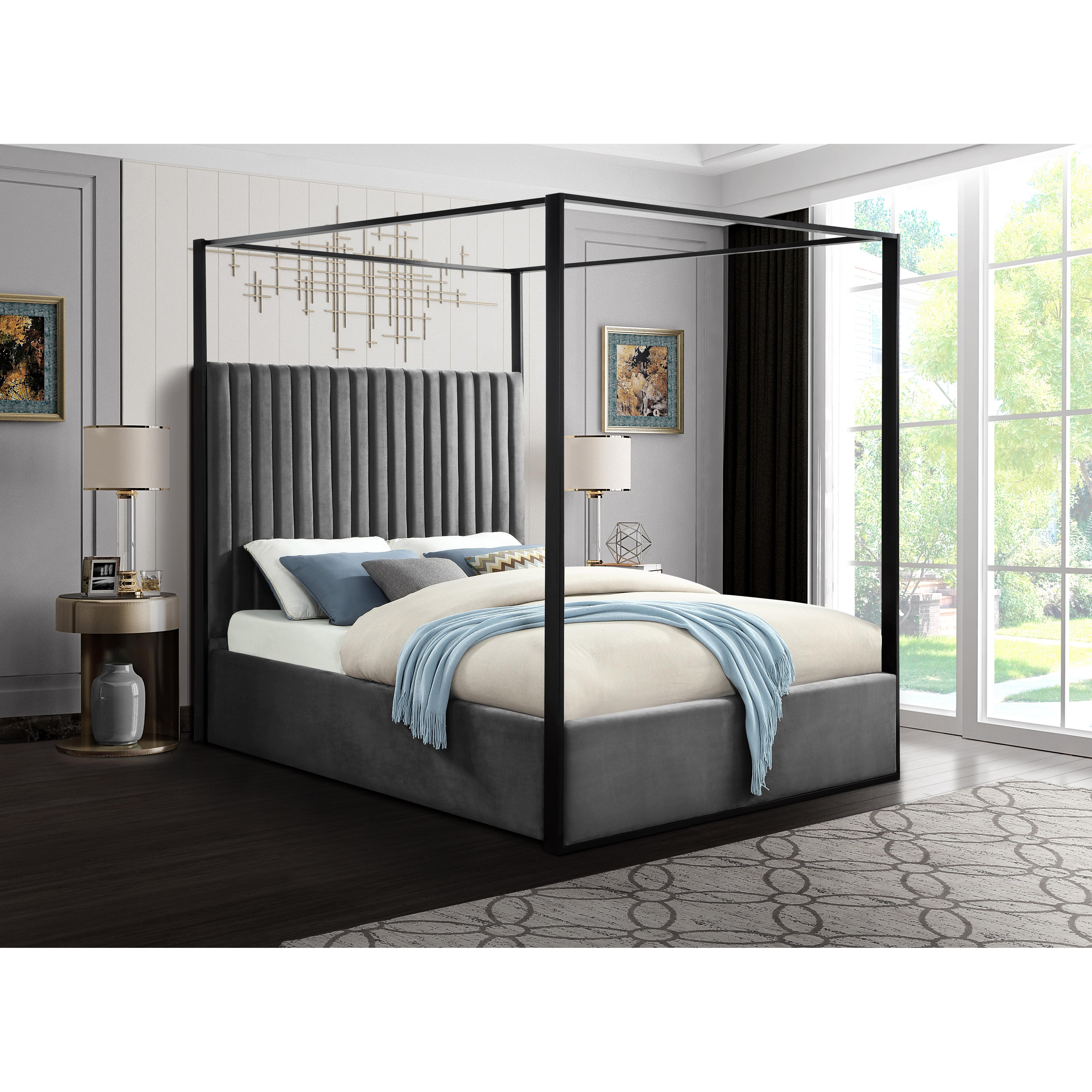 Meridian Jax Grey Velvet Queen Bed