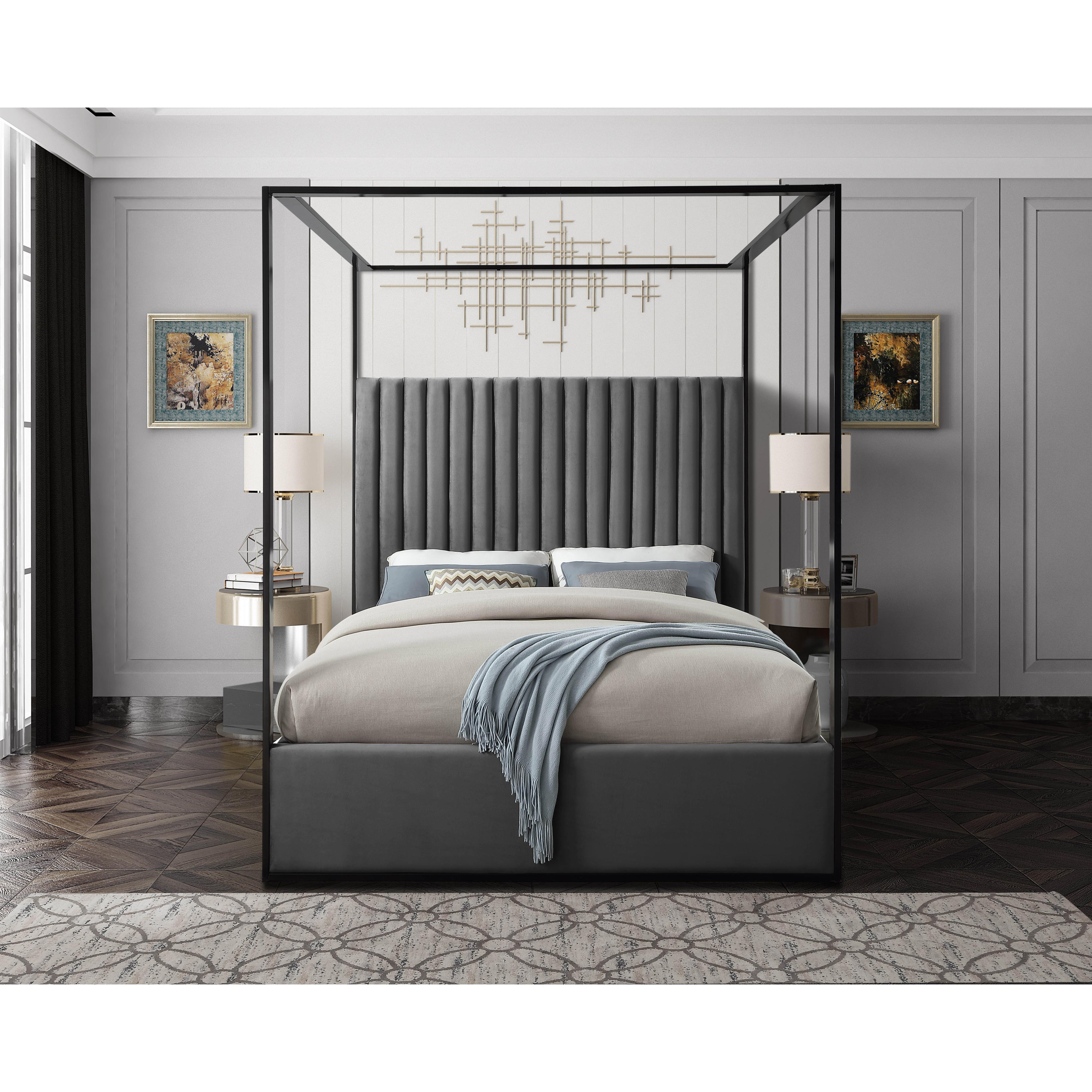 Meridian Jax Grey Velvet Queen Bed