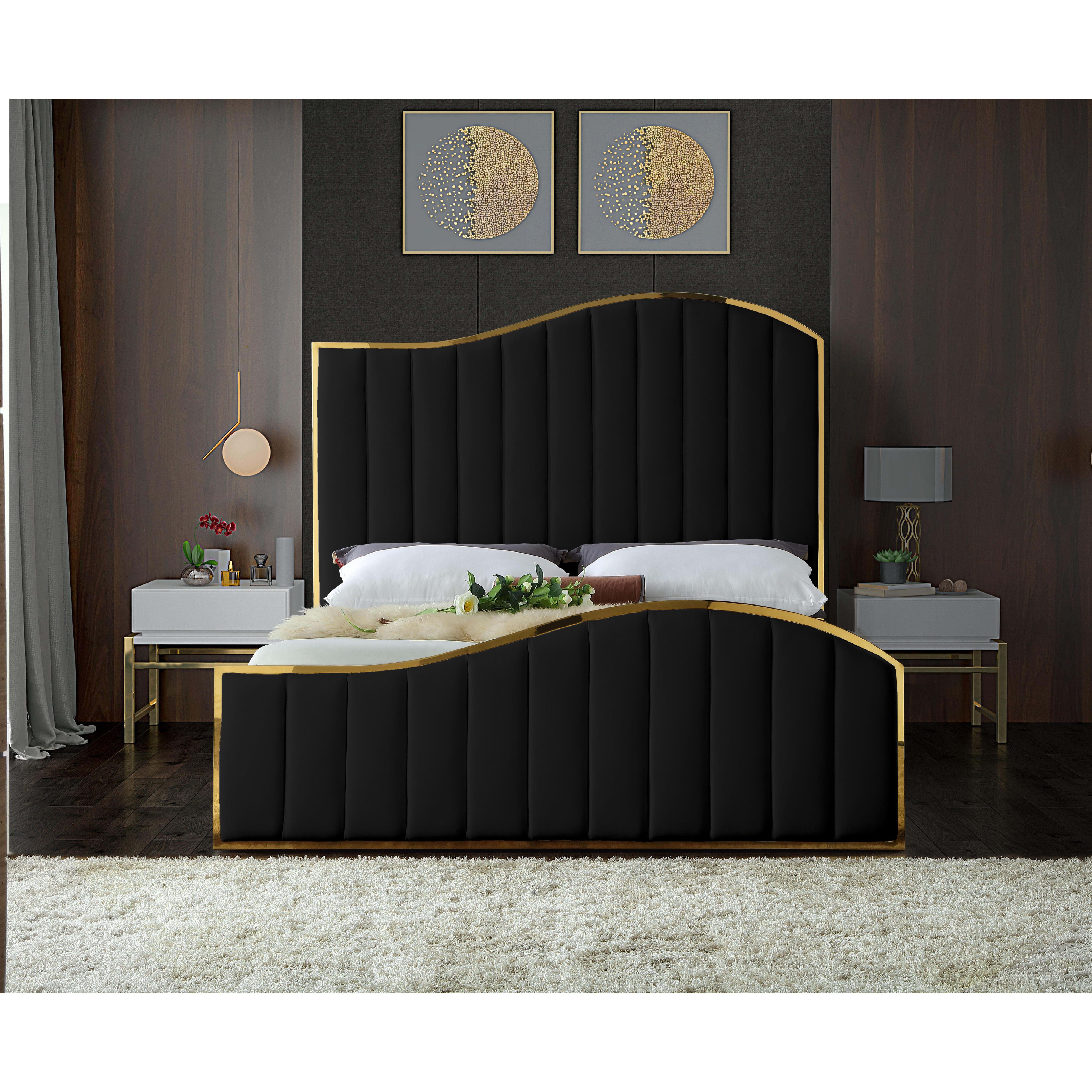 Meridian Jolie Black Velvet King Bed (3 Boxes)