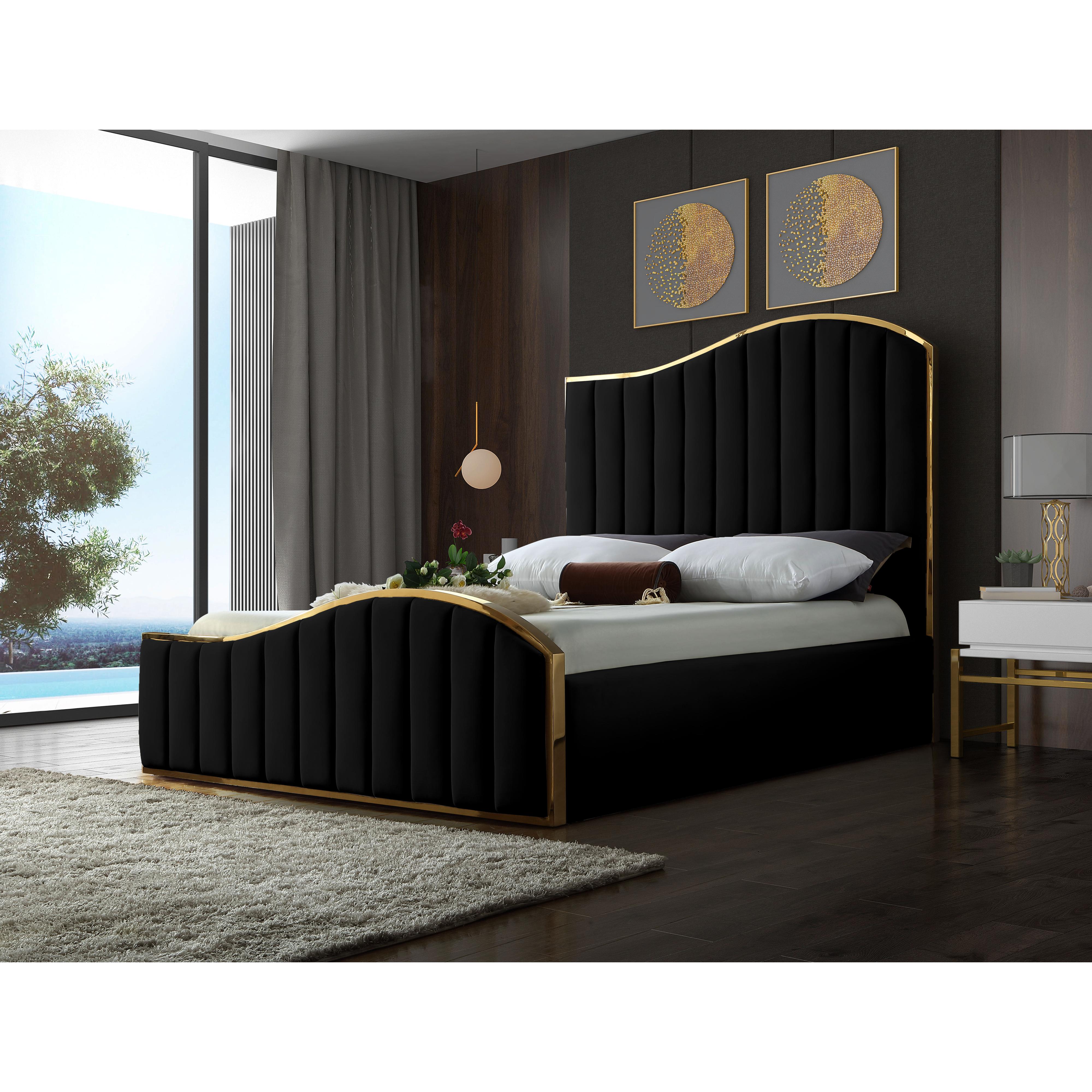 Meridian Jolie Black Velvet King Bed (3 Boxes)