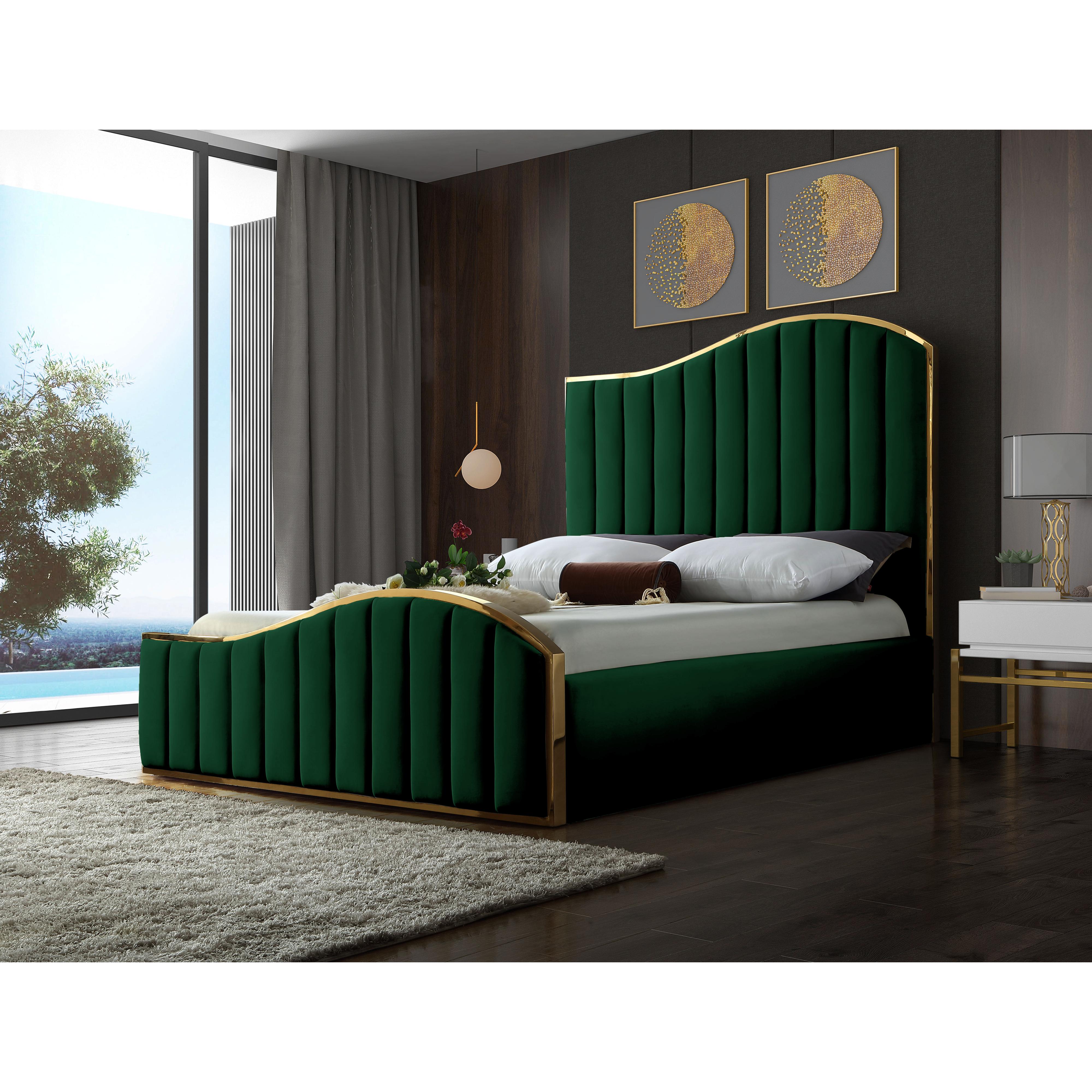 Meridian Jolie Green Velvet King Bed (3 Boxes)