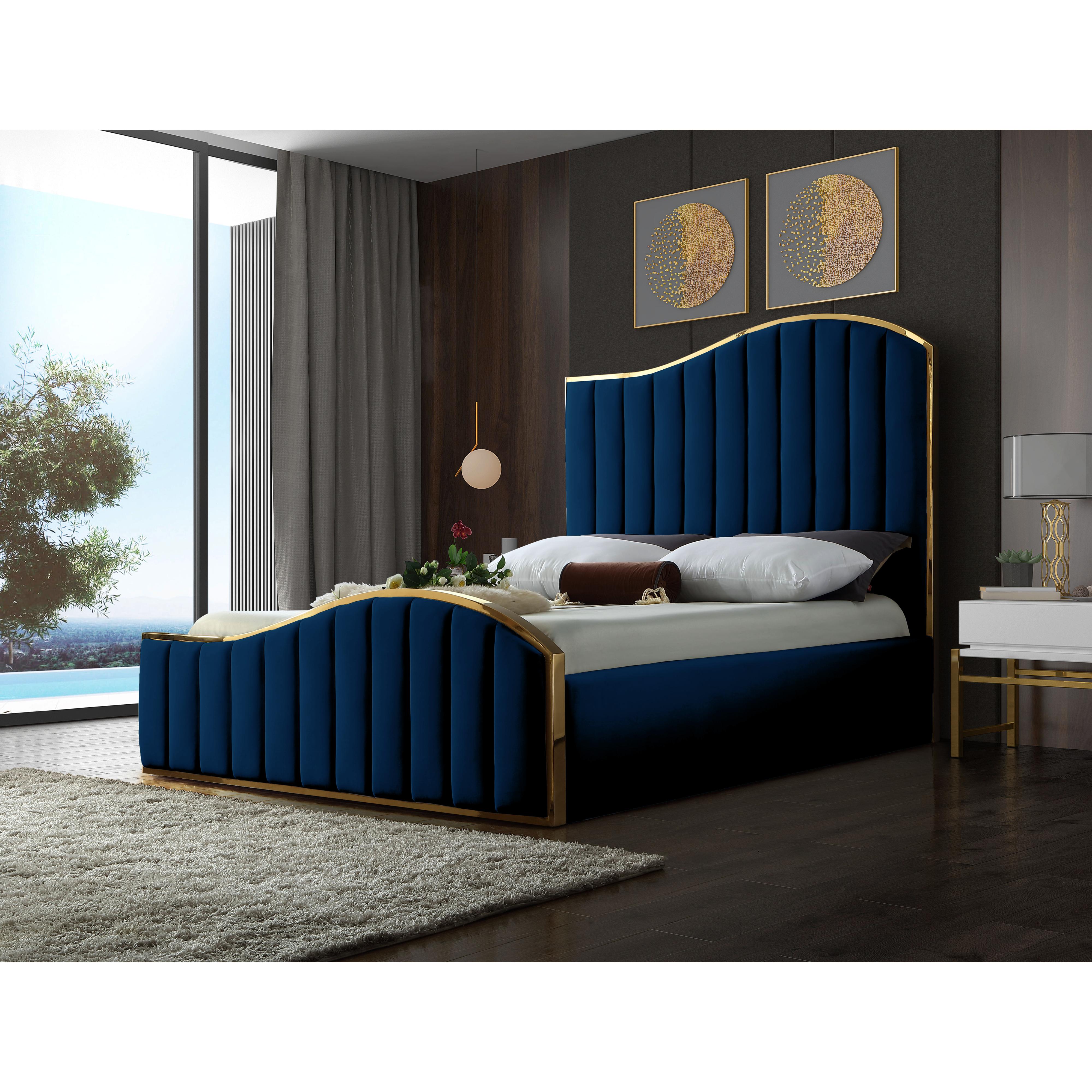 Meridian Jolie Navy Velvet Queen Bed (3 Boxes)
