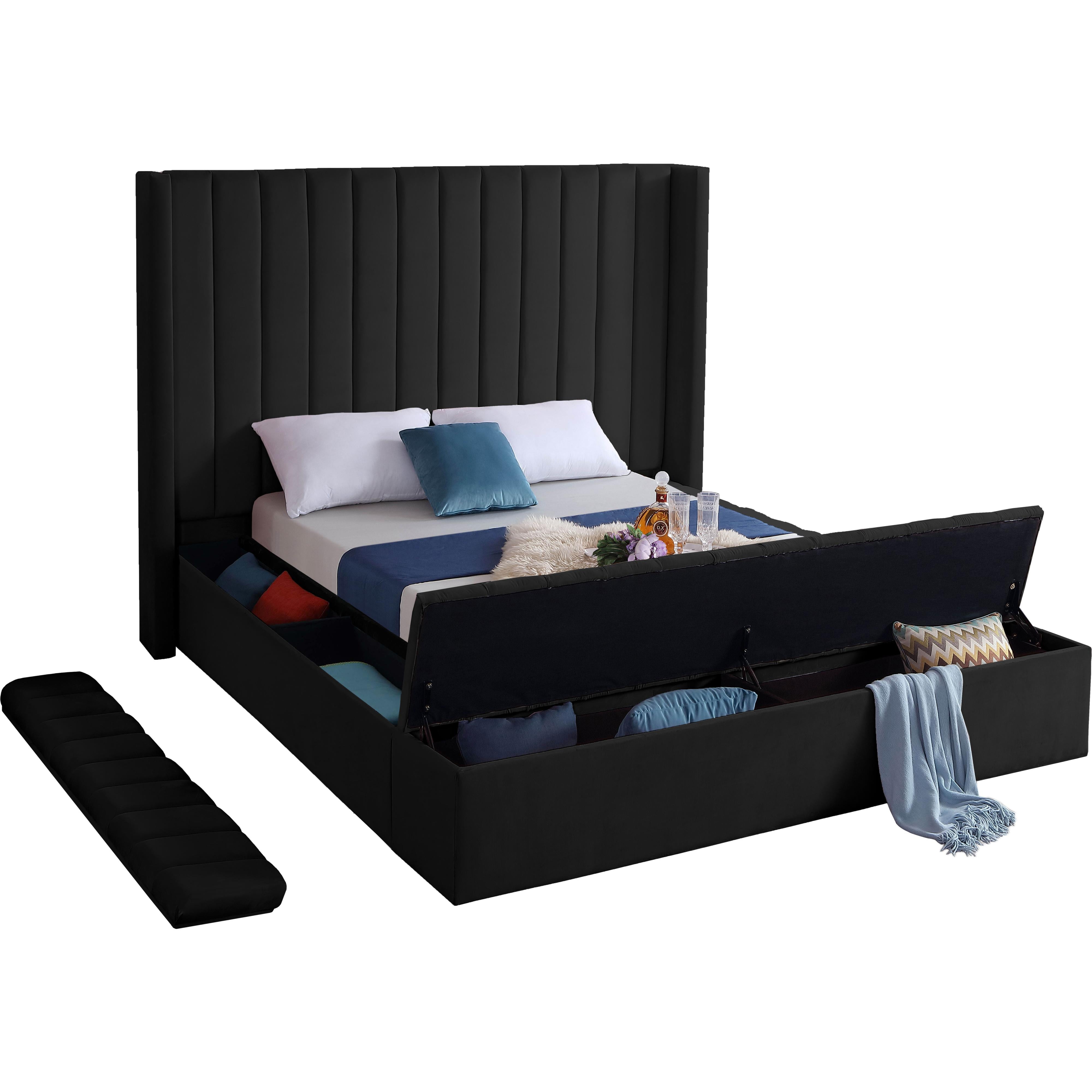 Meridian Kiki Black Velvet Full Bed (3 Boxes)