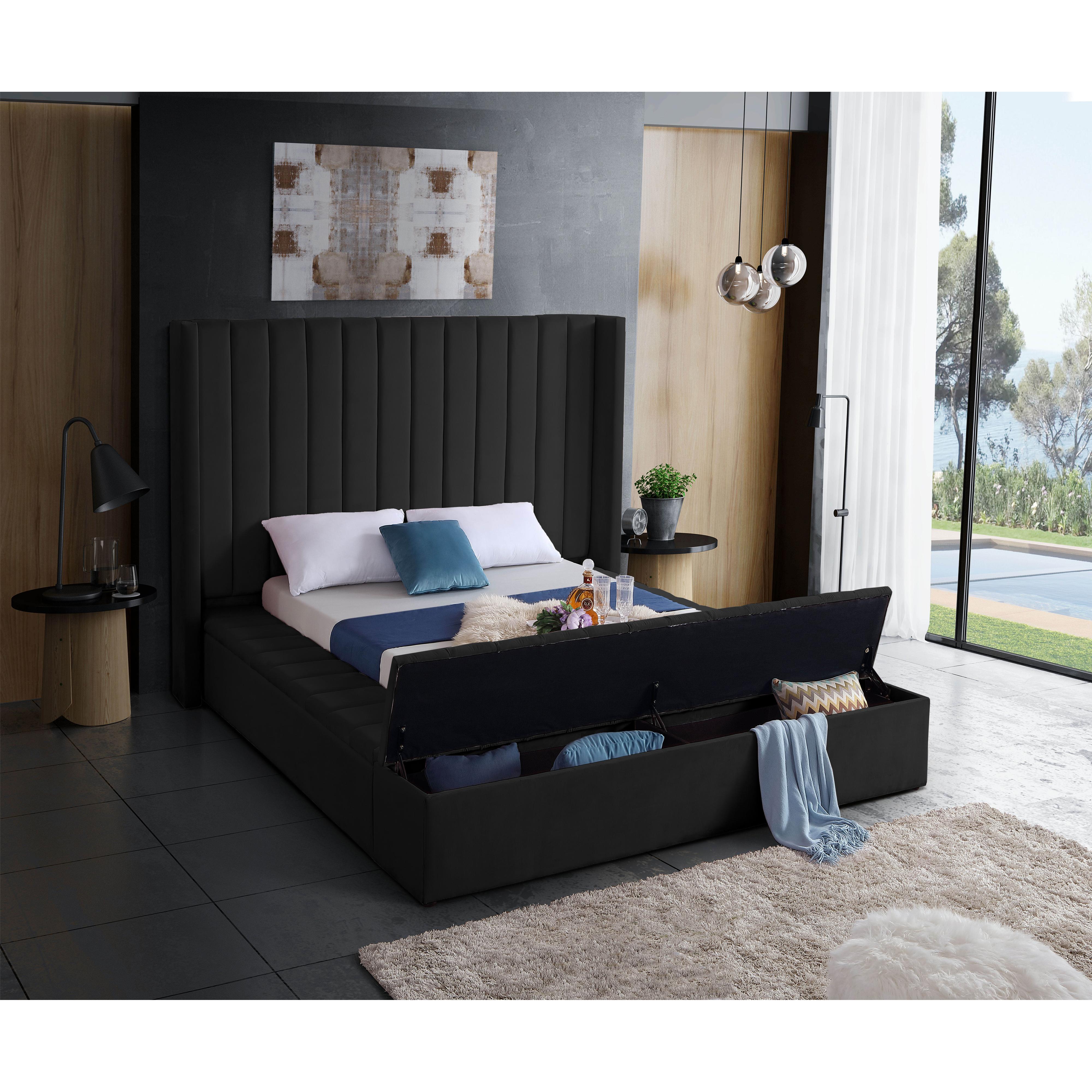 Meridian Kiki Black Velvet Full Bed (3 Boxes)