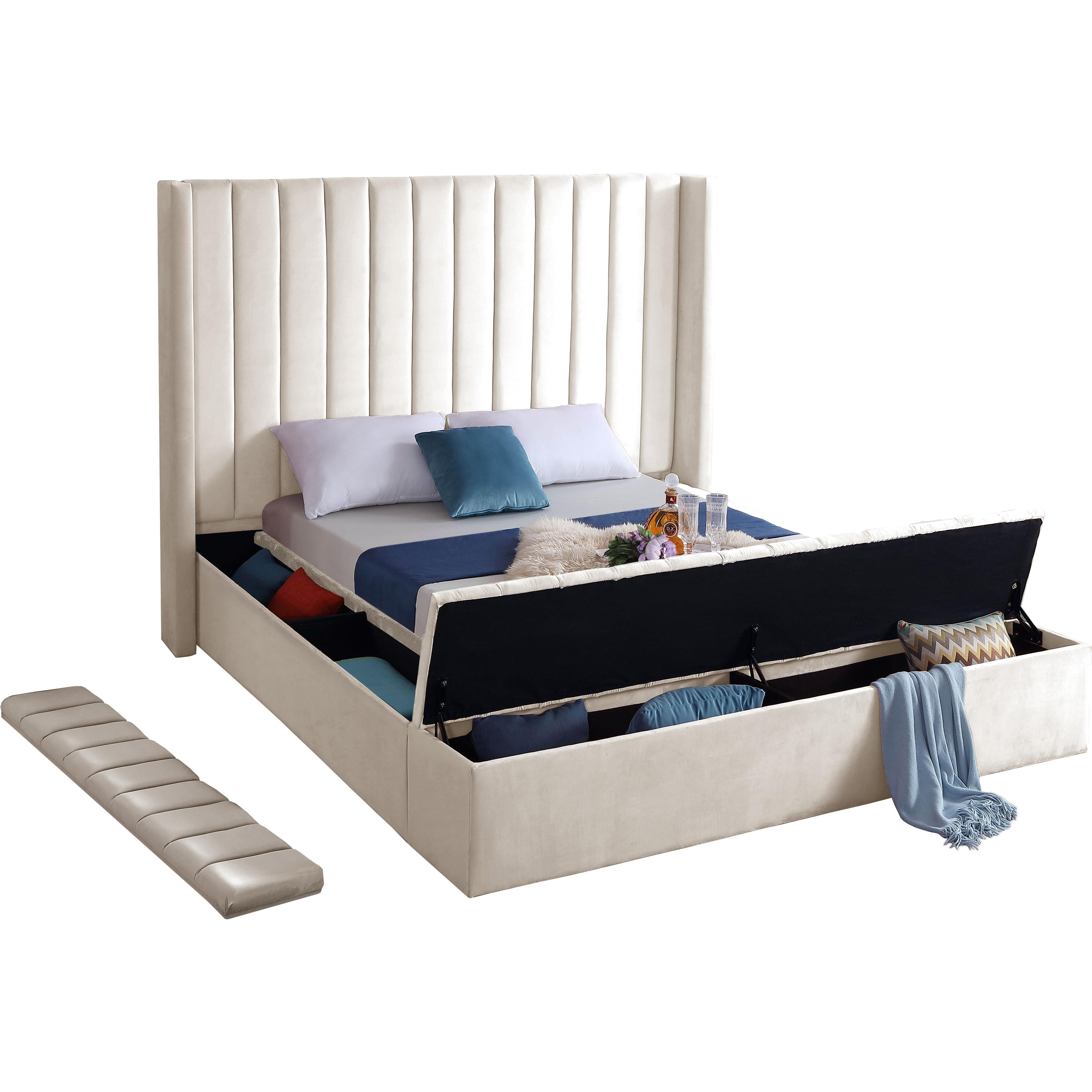 Meridian Kiki Cream Velvet Full Bed (3 Boxes)