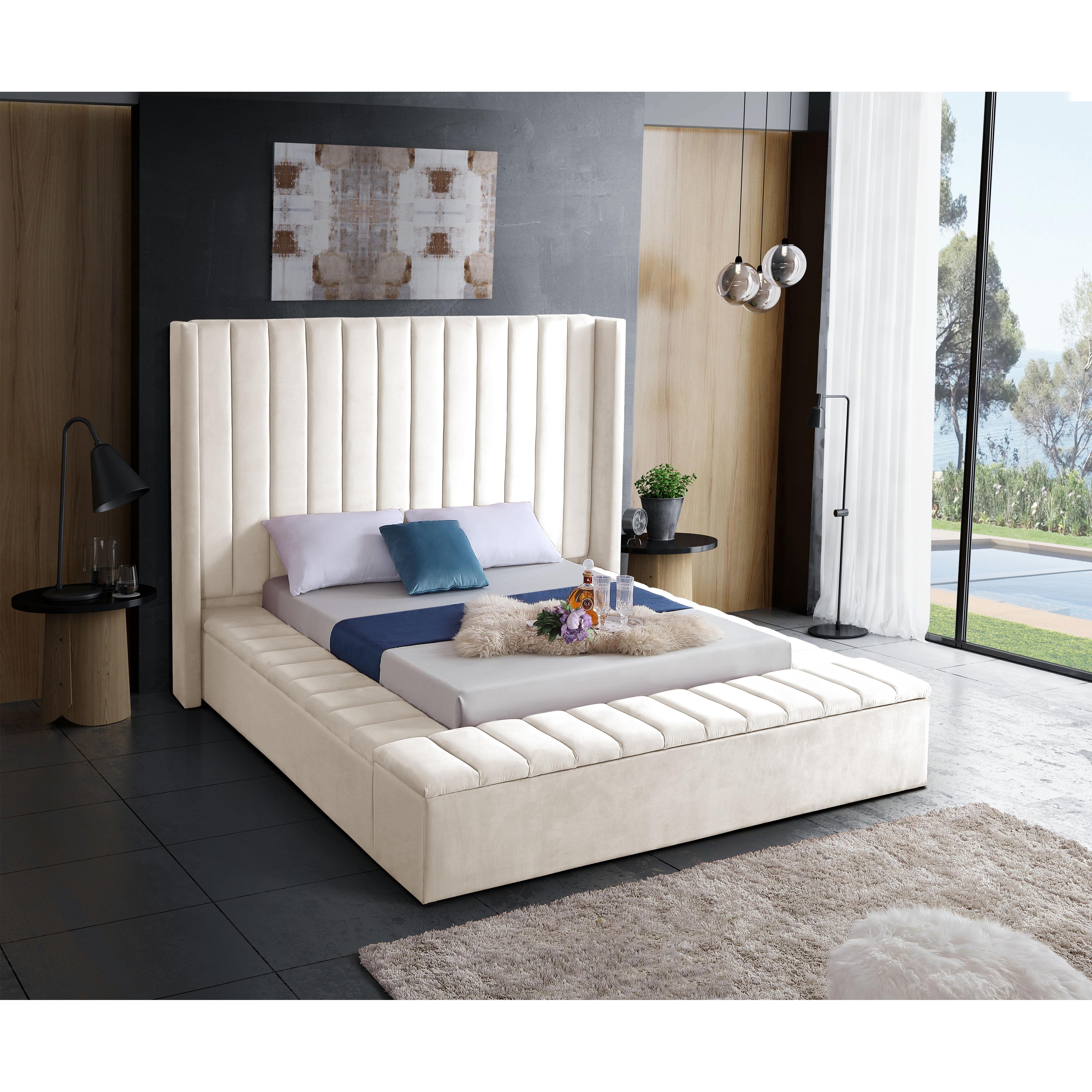 Meridian Kiki Cream Velvet Full Bed (3 Boxes)
