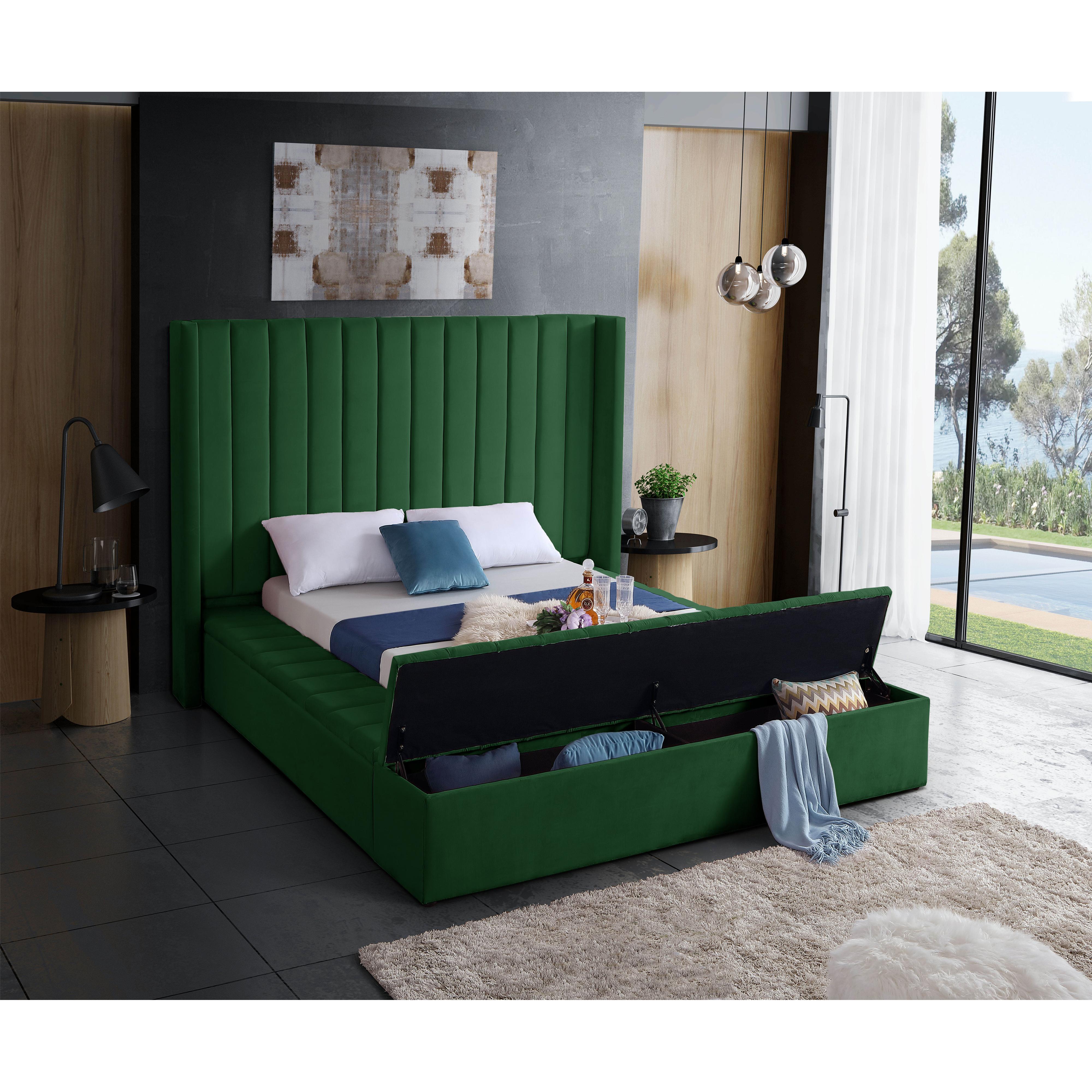 Meridian Kiki Green Velvet Full Bed (3 Boxes)