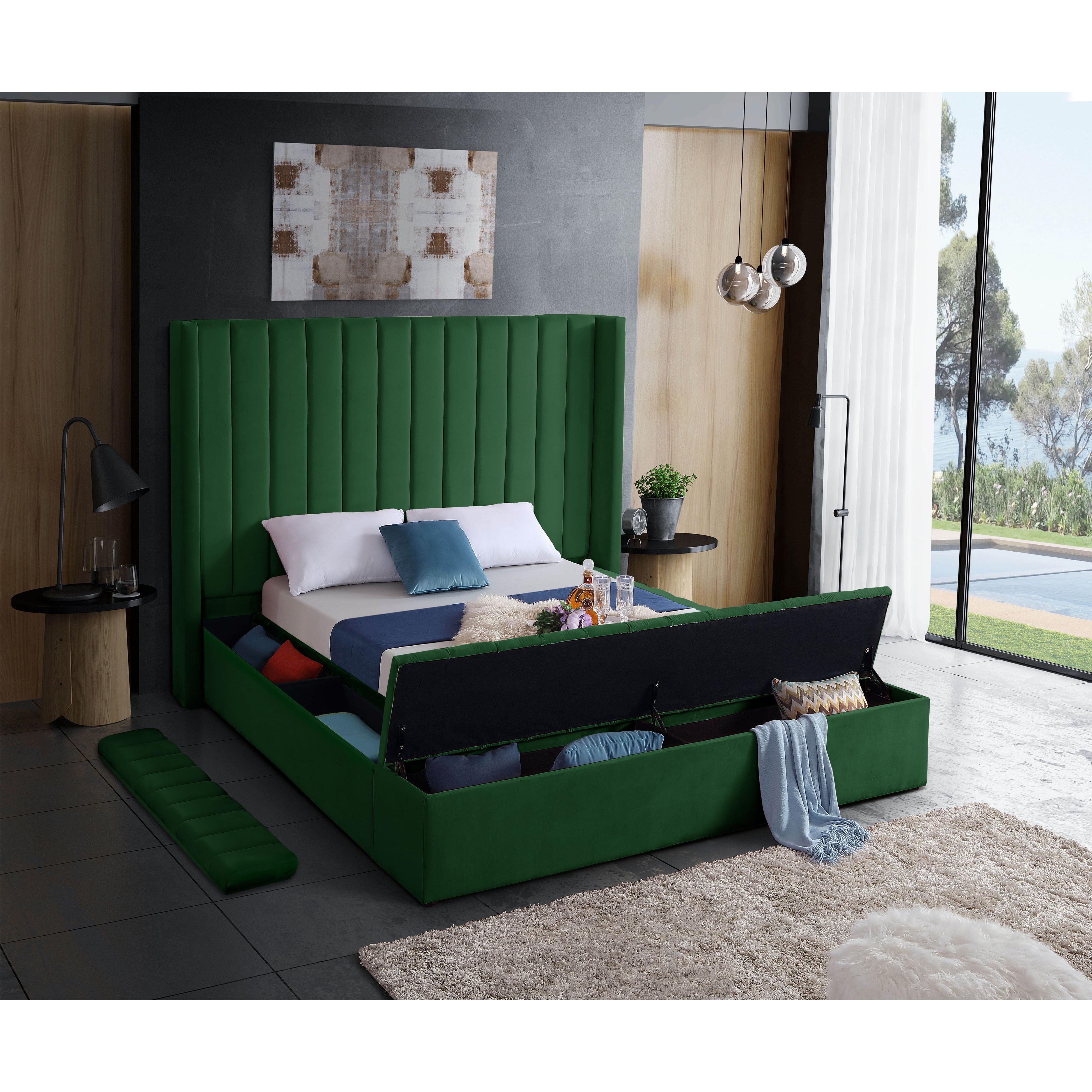 Meridian Kiki Green Velvet Full Bed (3 Boxes)