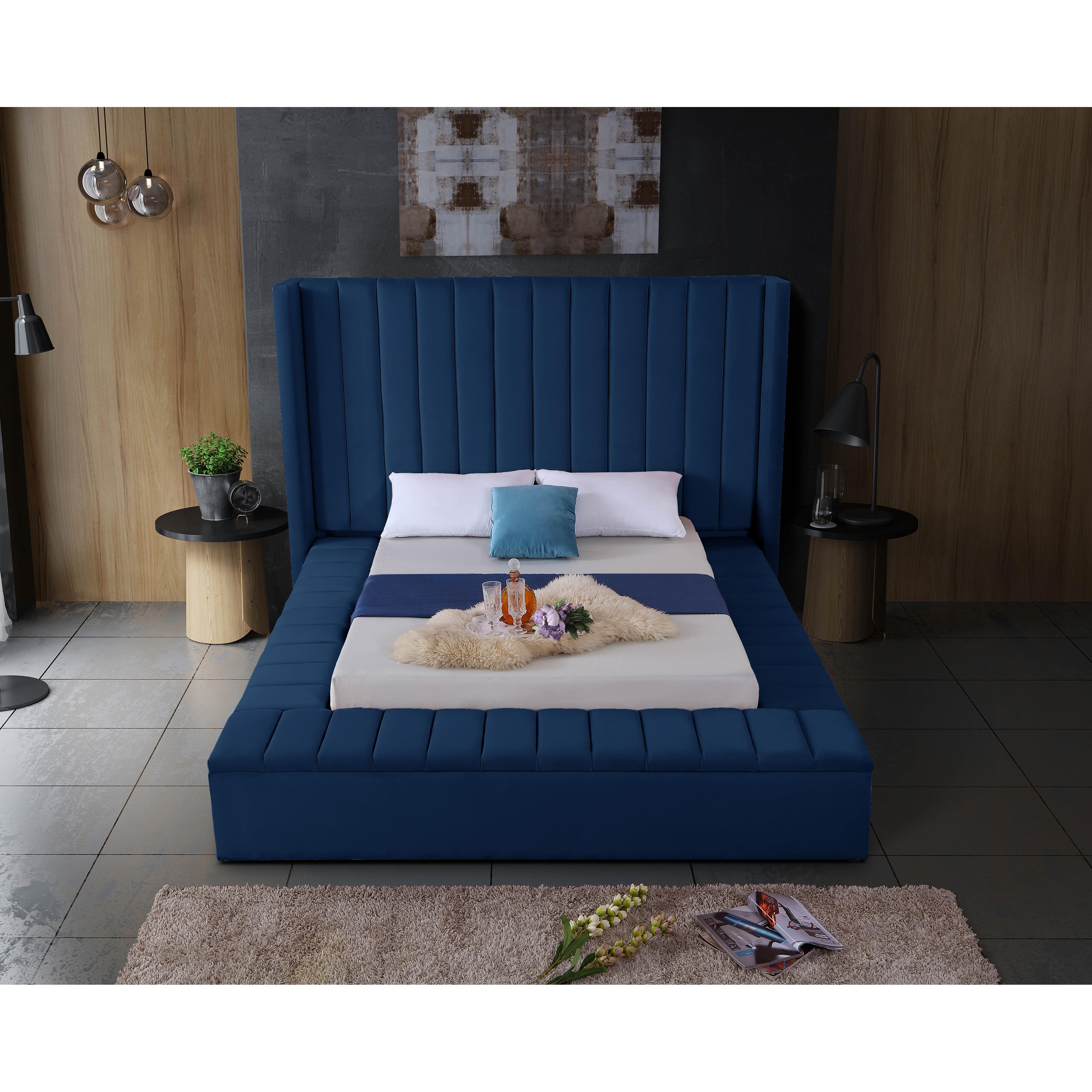 Meridian Kiki Navy Velvet Full Bed (3 Boxes)