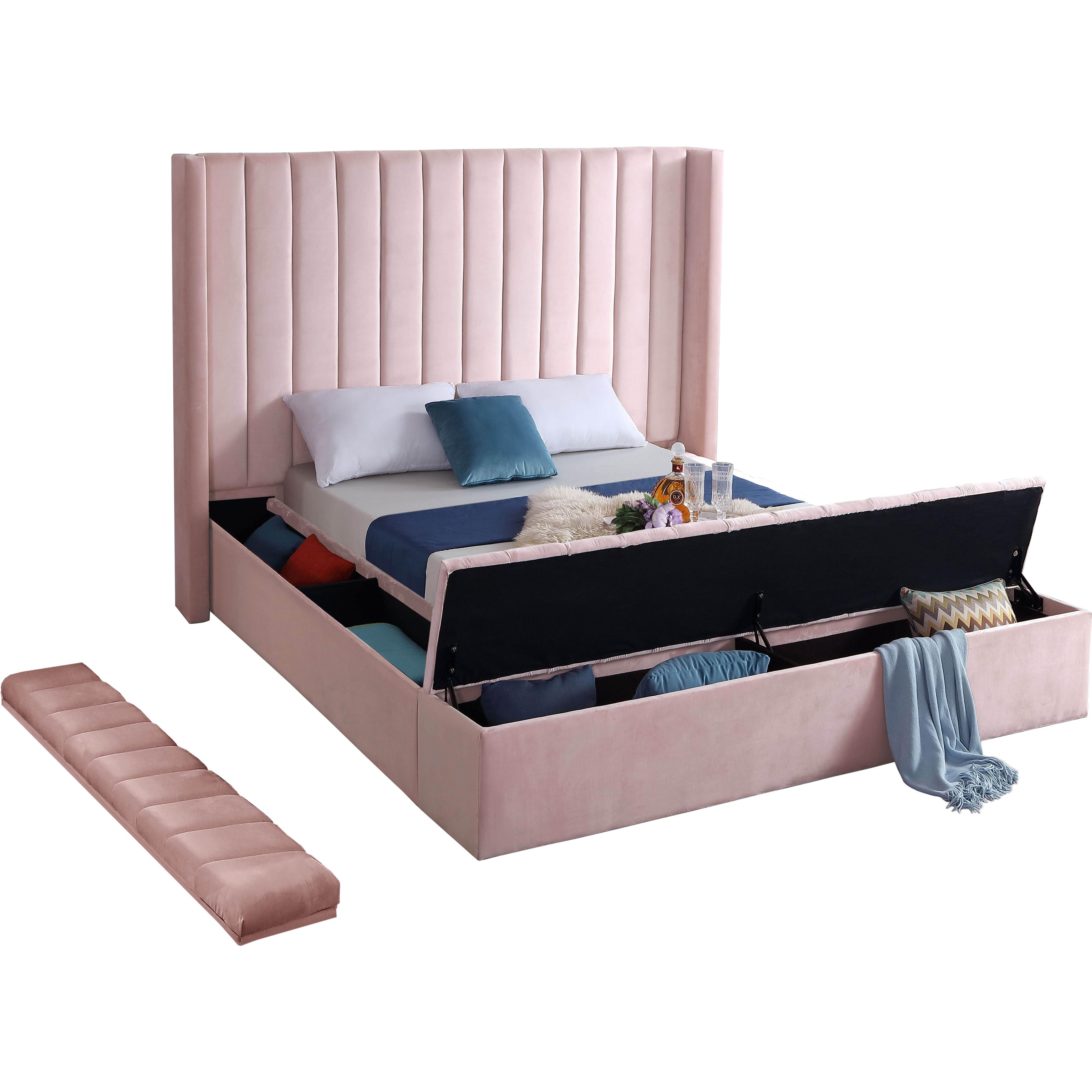 Meridian Kiki Pink Velvet Full Bed (3 Boxes)