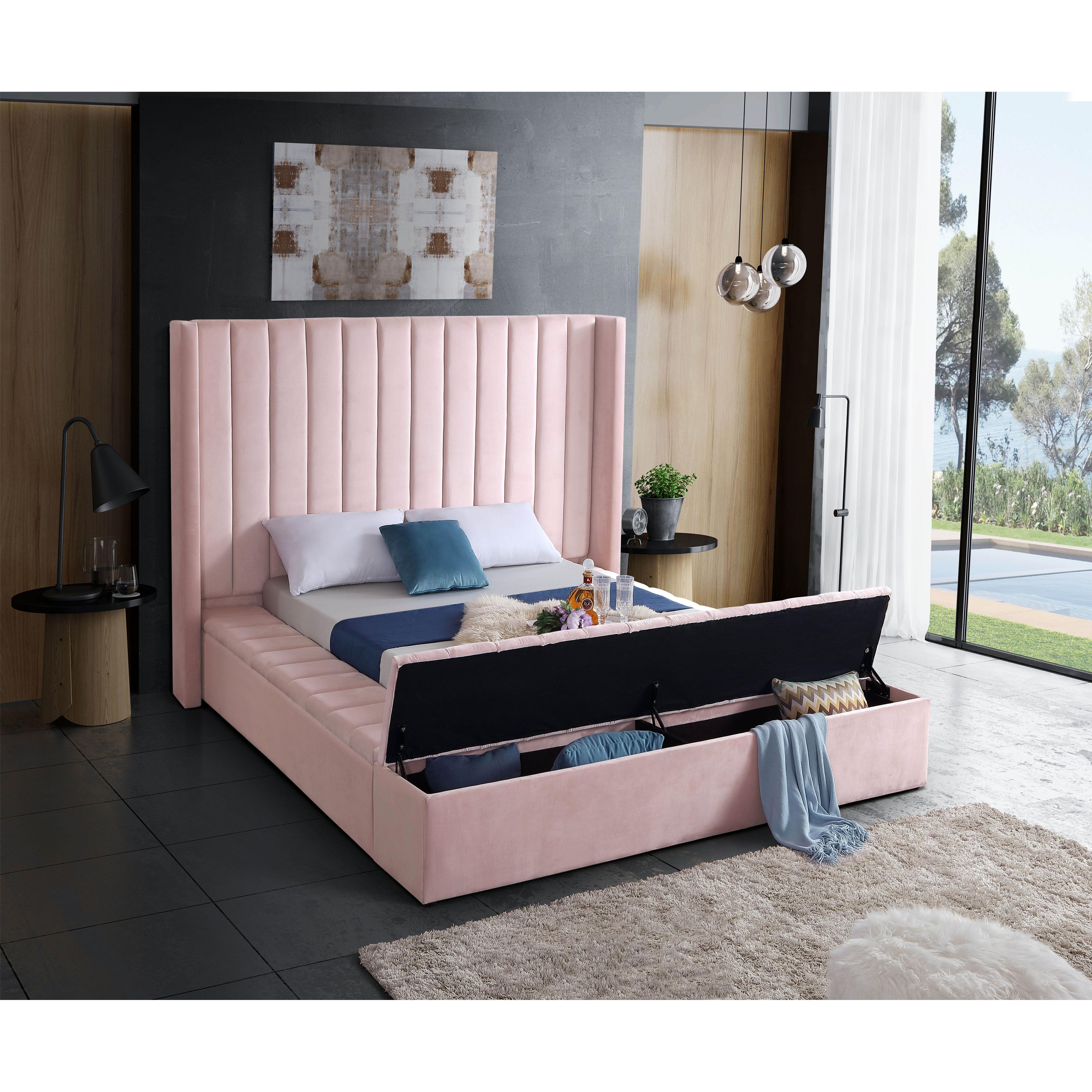 Meridian Kiki Pink Velvet Full Bed (3 Boxes)