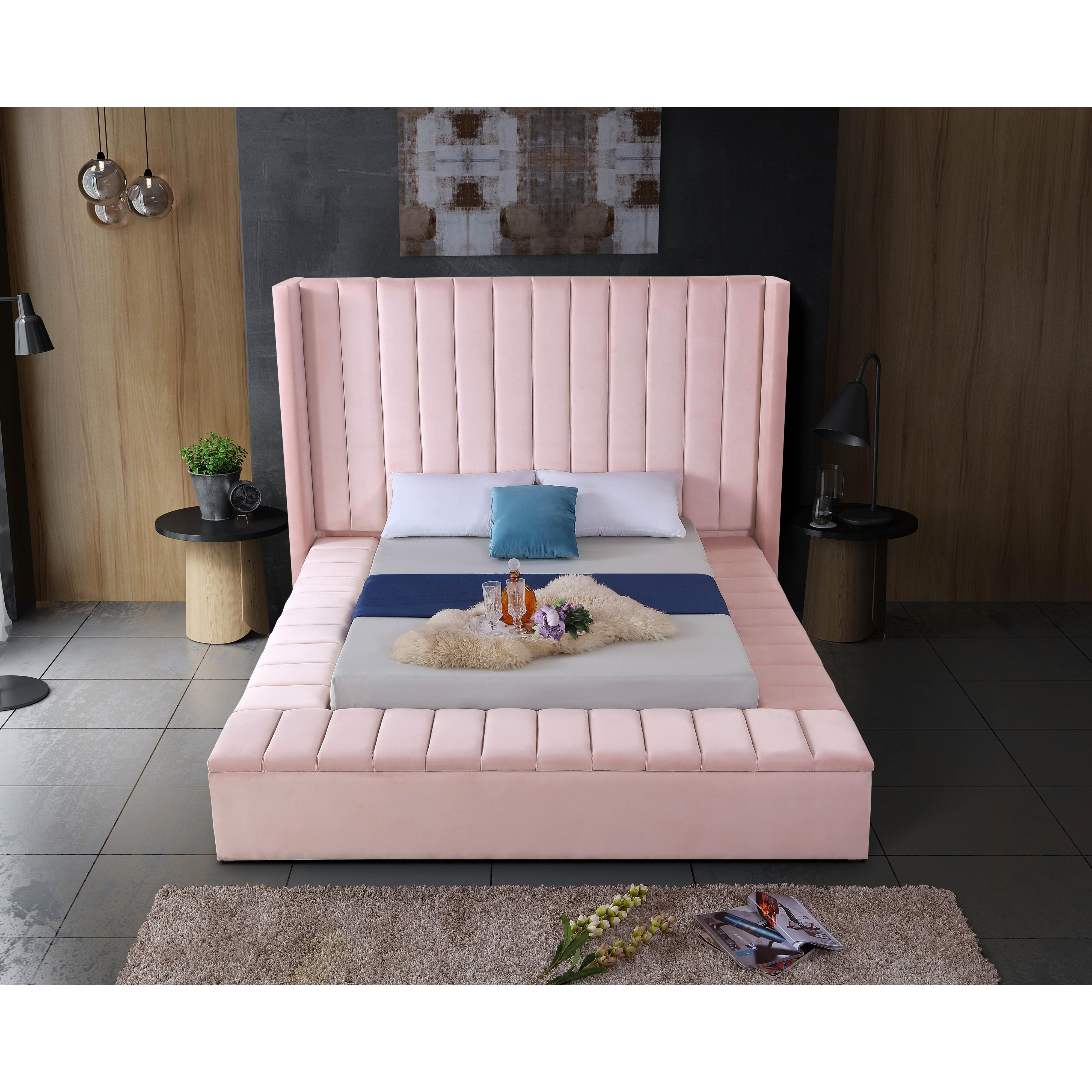 Meridian Kiki Pink Velvet Full Bed (3 Boxes)