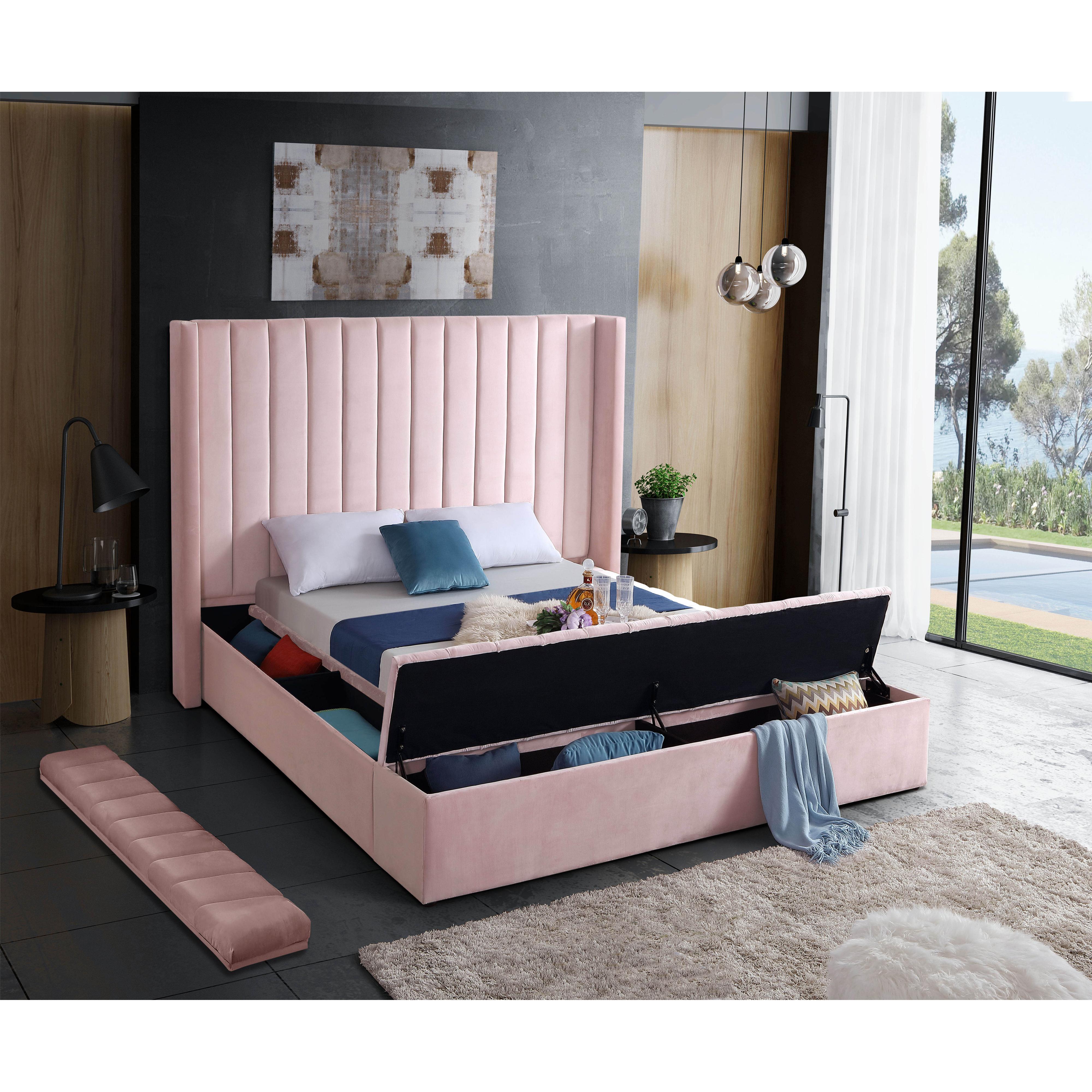 Meridian Kiki Pink Velvet Full Bed (3 Boxes)