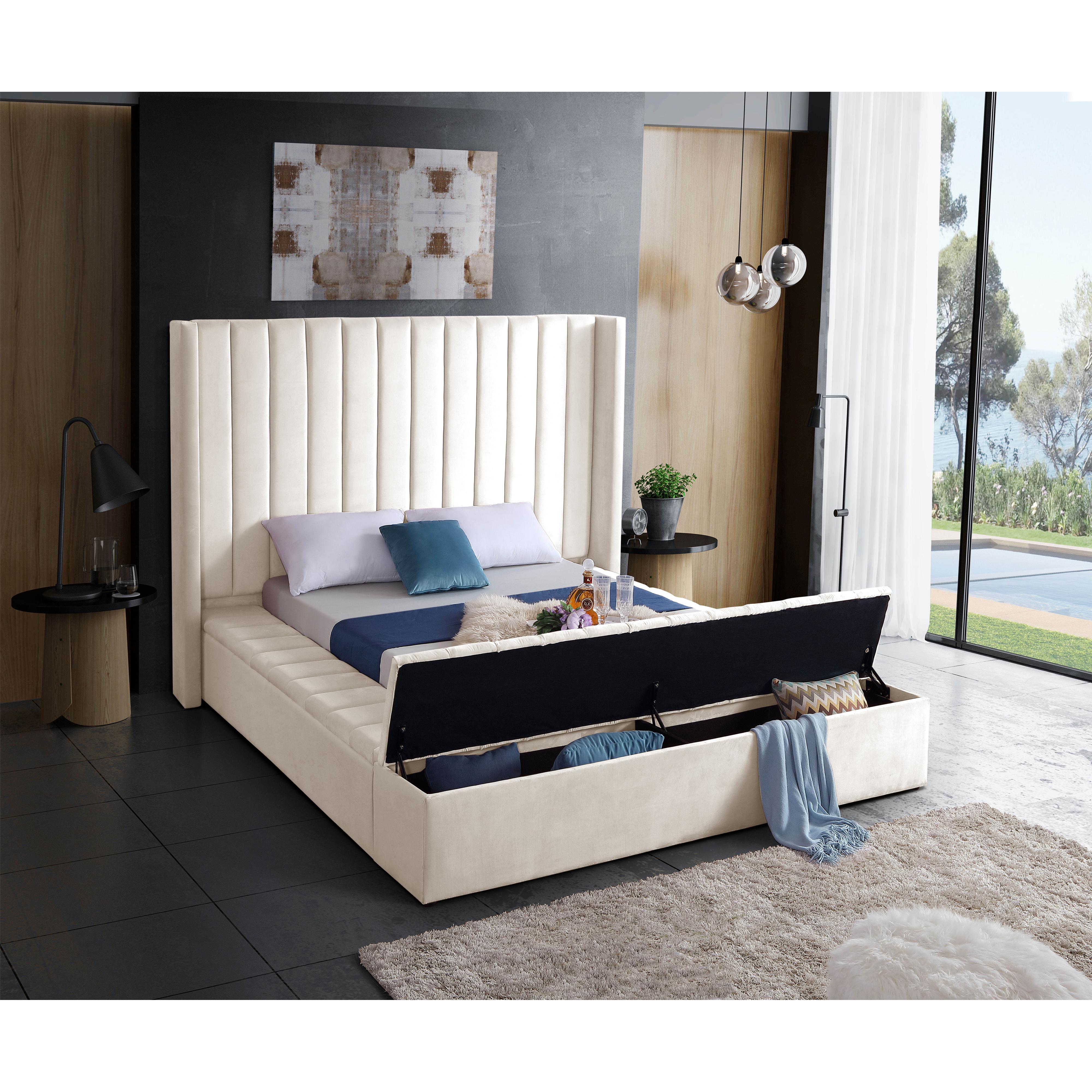 Meridian Kiki Cream Velvet King Bed (3 Boxes)