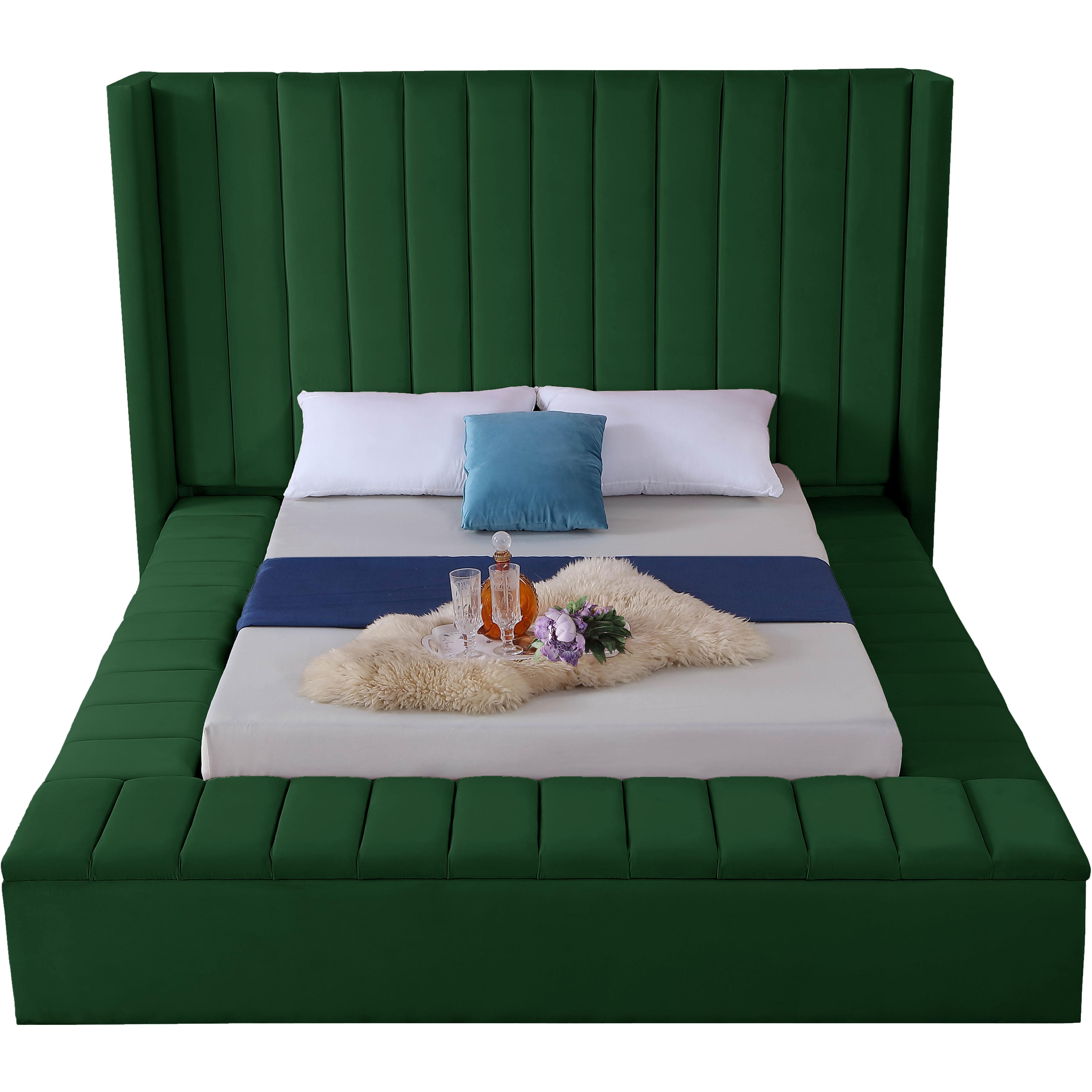 Meridian Kiki Green Velvet King Bed (3 Boxes)