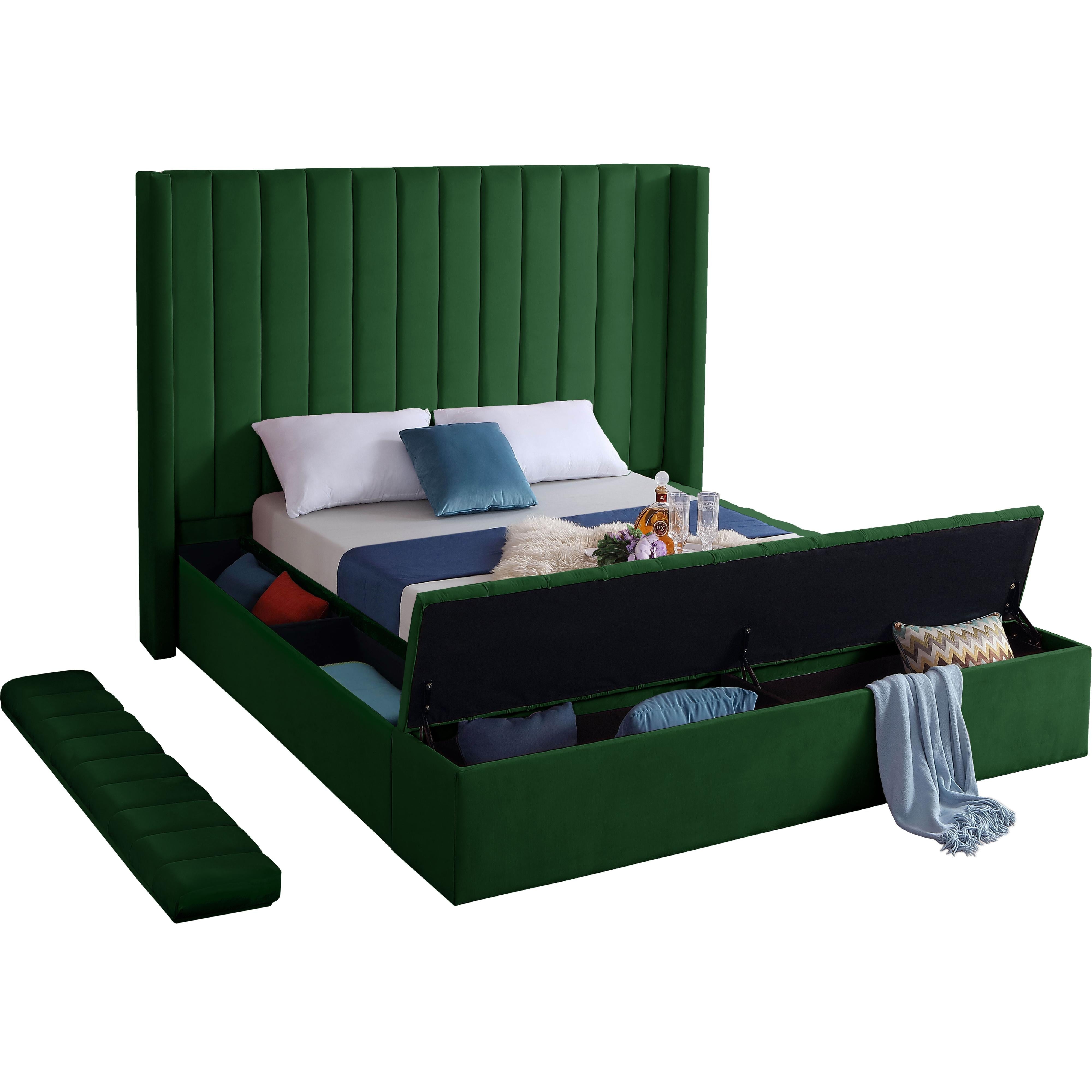 Meridian Kiki Green Velvet King Bed (3 Boxes)