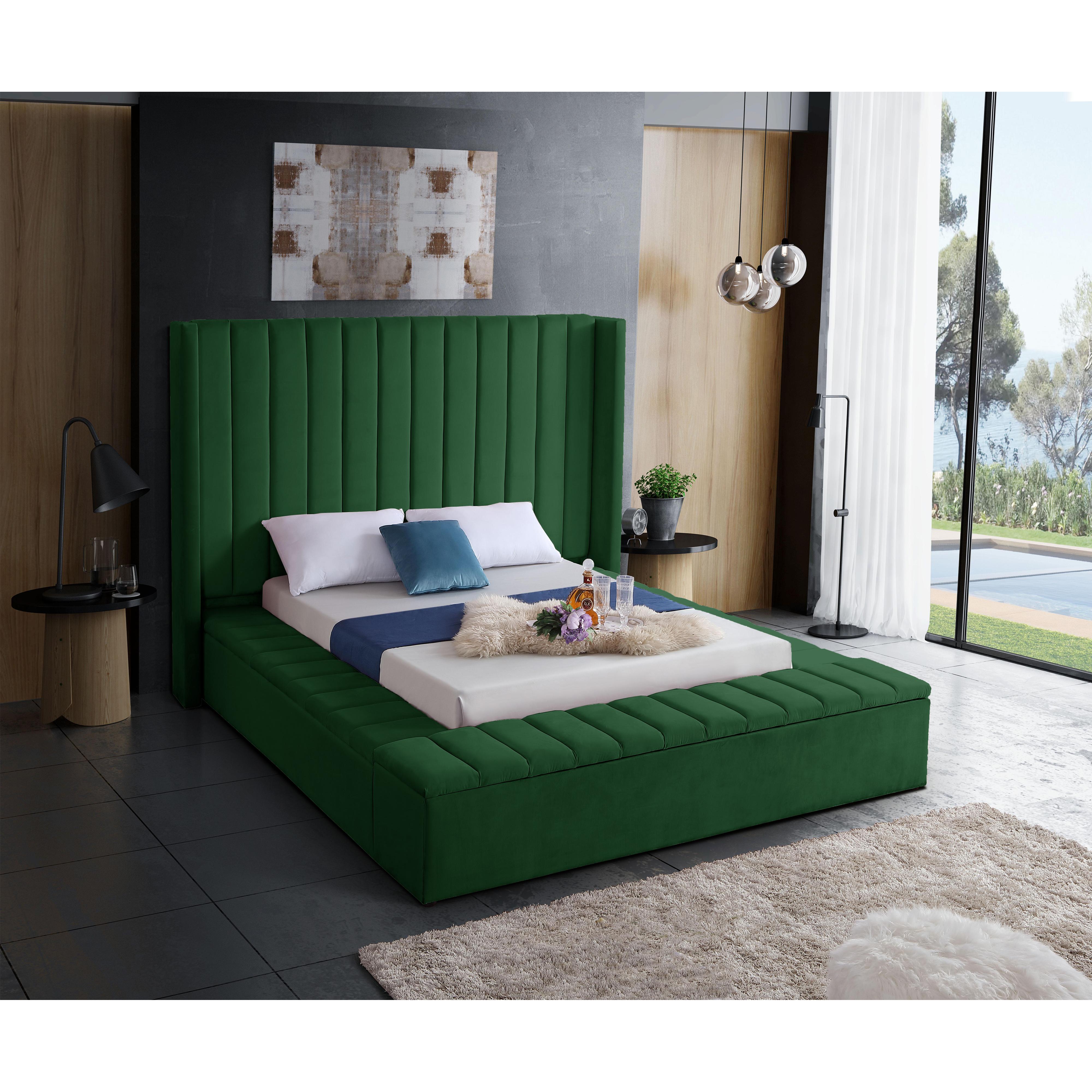 Meridian Kiki Green Velvet King Bed (3 Boxes)