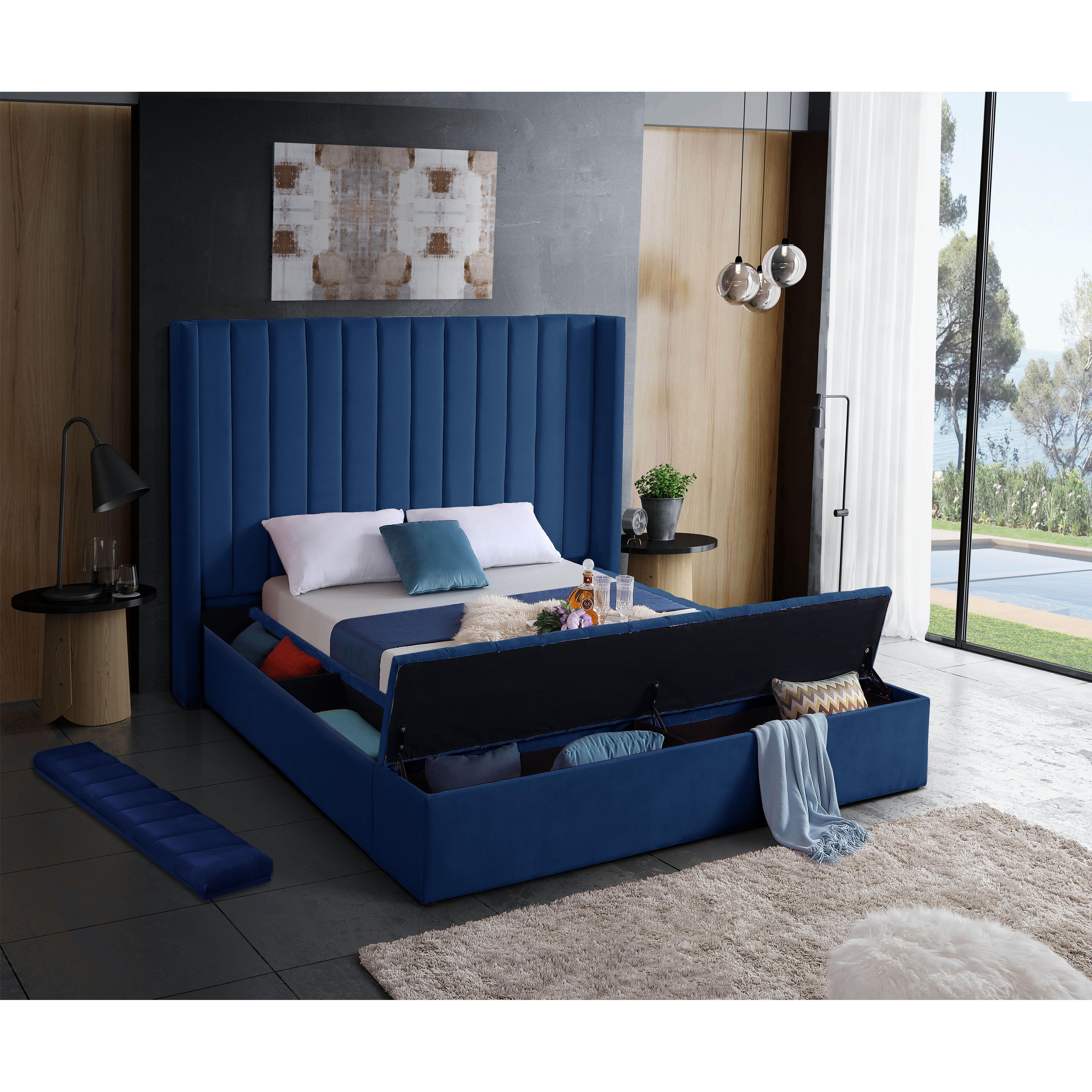 Meridian Kiki Navy Velvet King Bed (3 Boxes)