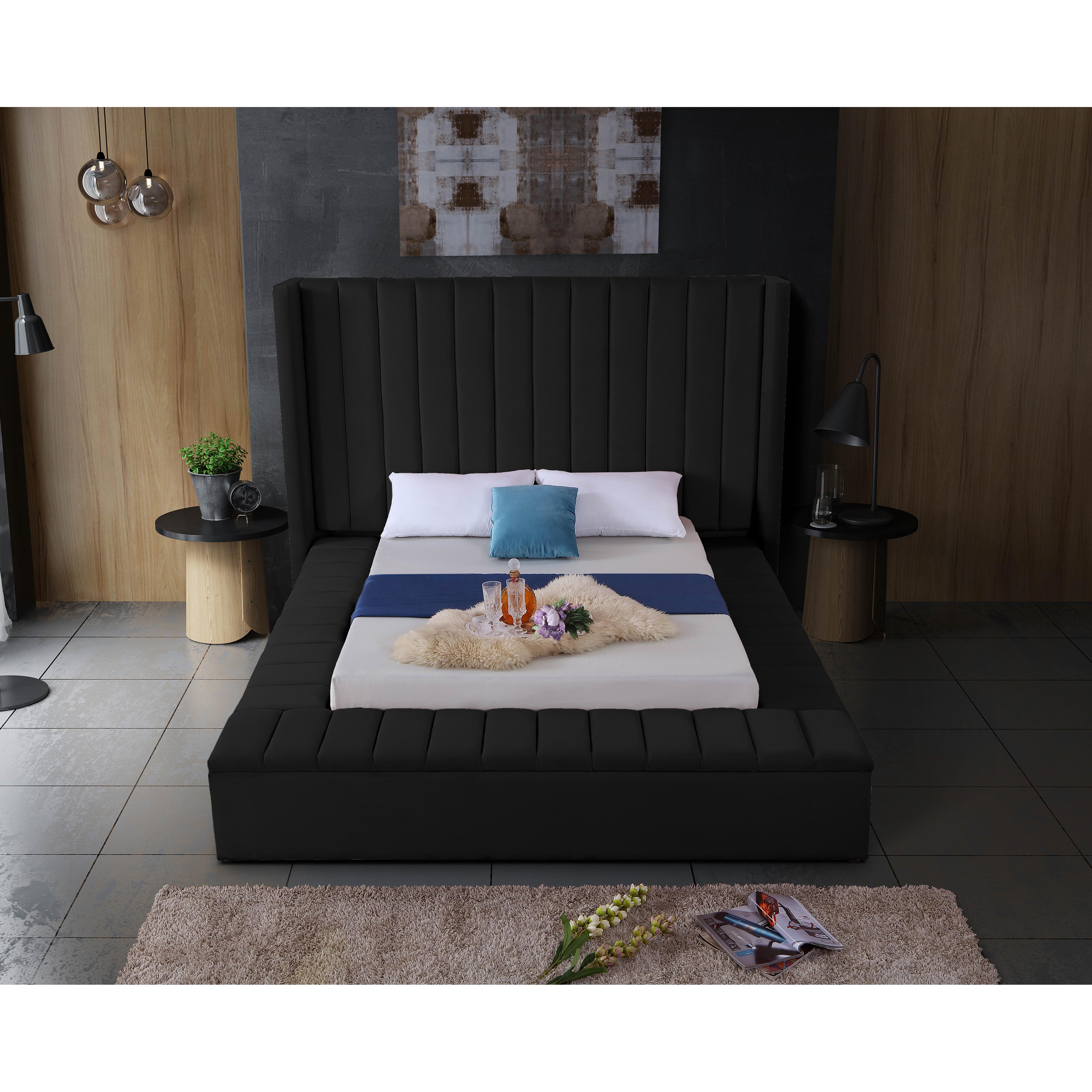 Meridian Kiki Black Velvet Queen Bed (3 Boxes)