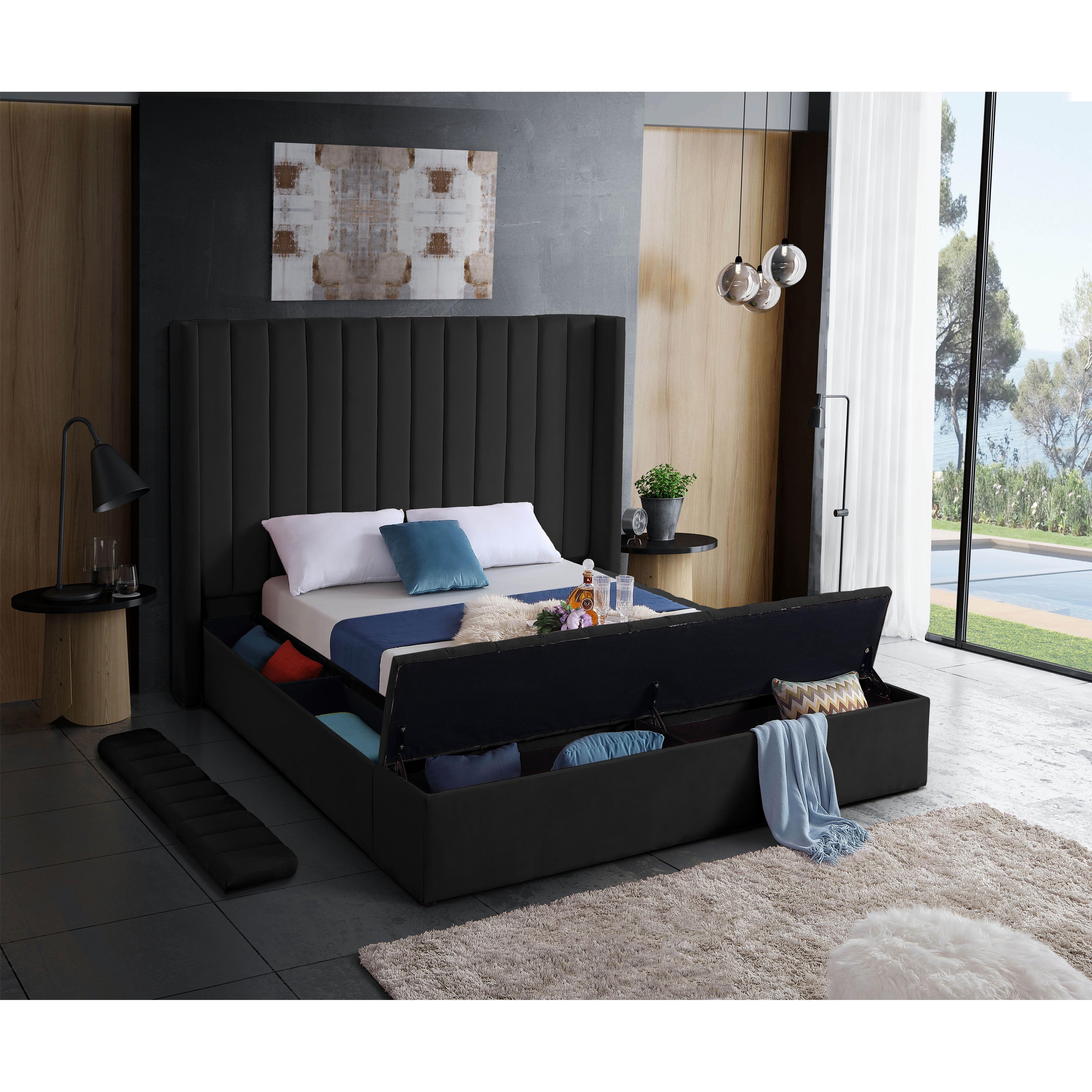 Meridian Kiki Black Velvet Queen Bed (3 Boxes)