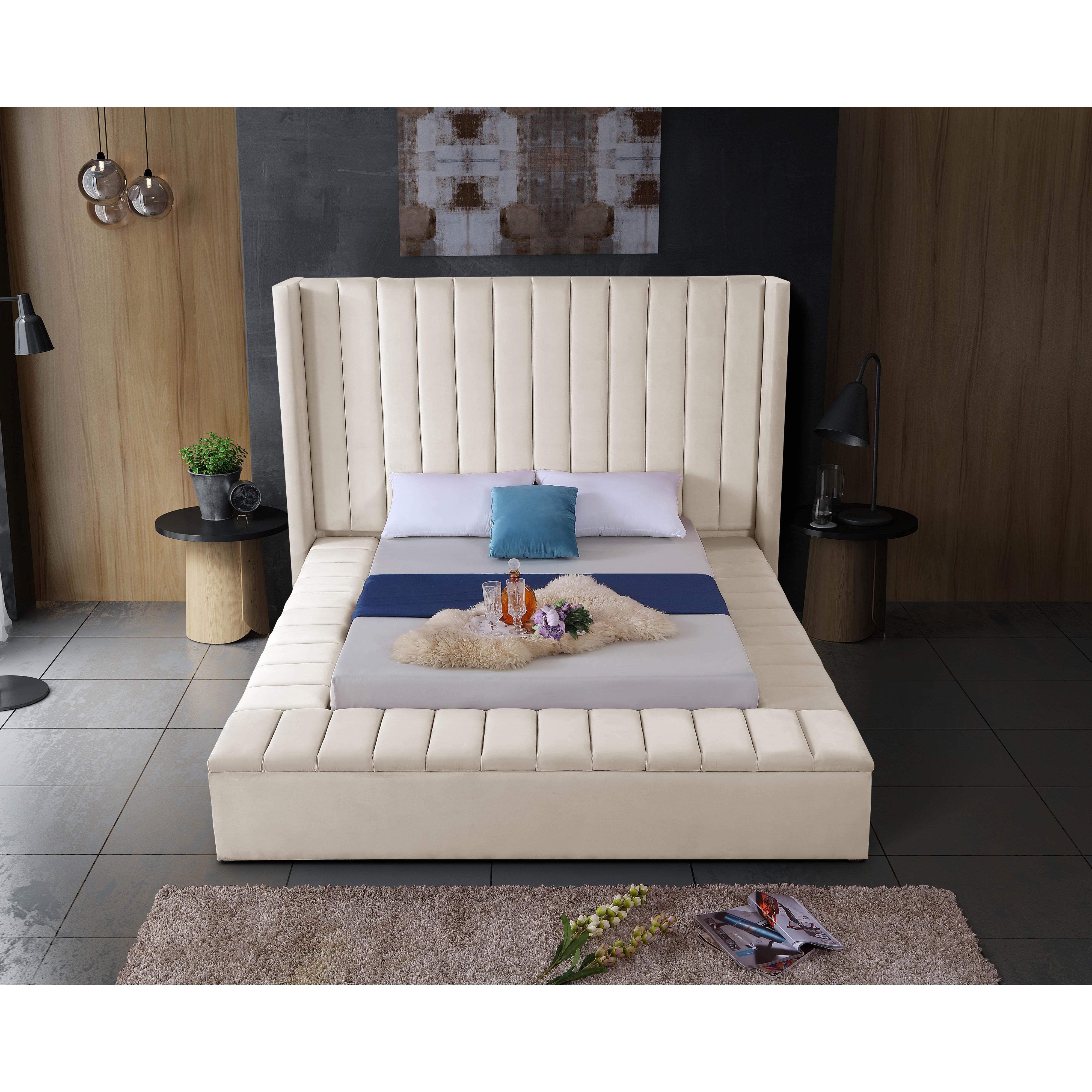Meridian Kiki Cream Velvet Queen Bed (3 Boxes)