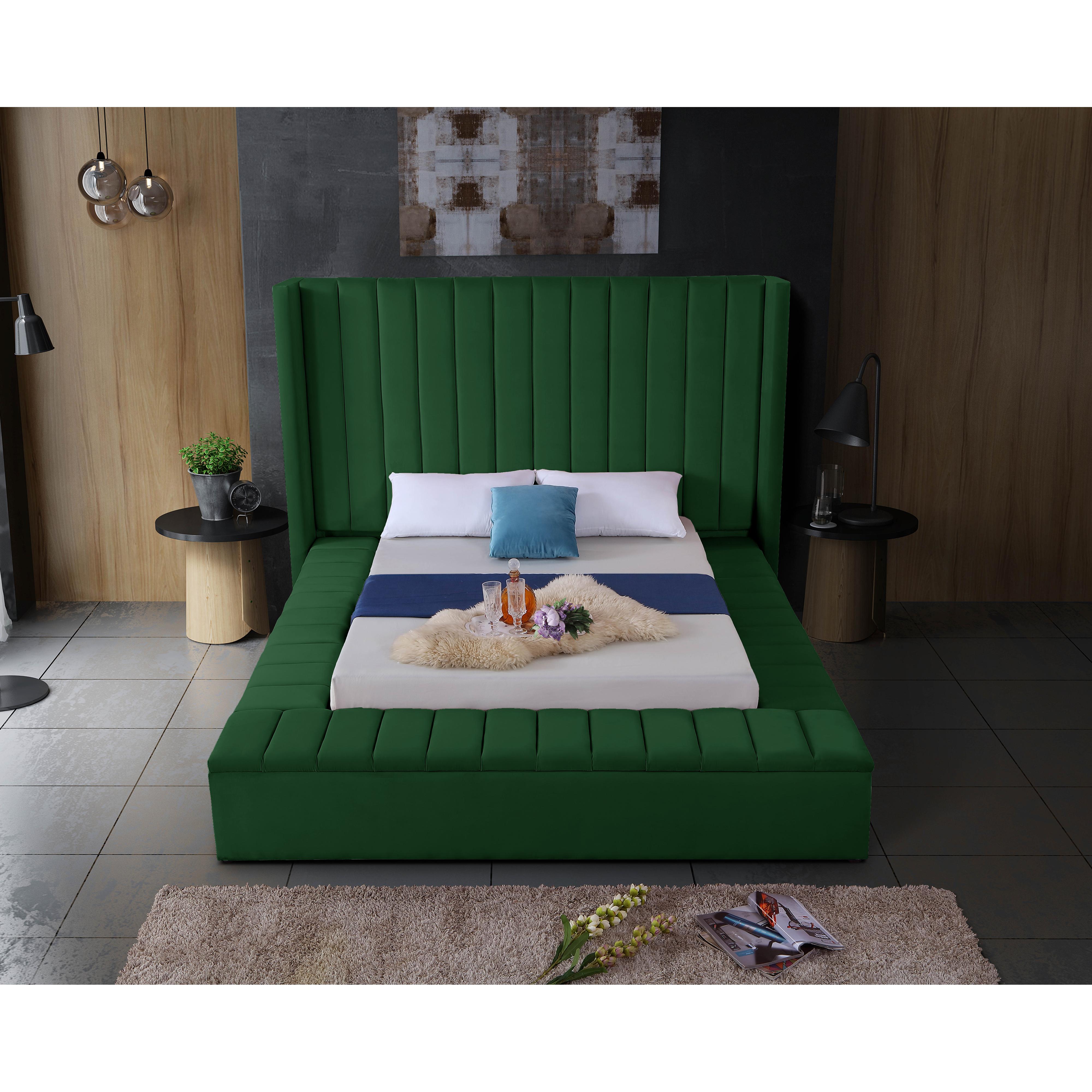 Meridian Kiki Green Velvet Queen Bed (3 Boxes)