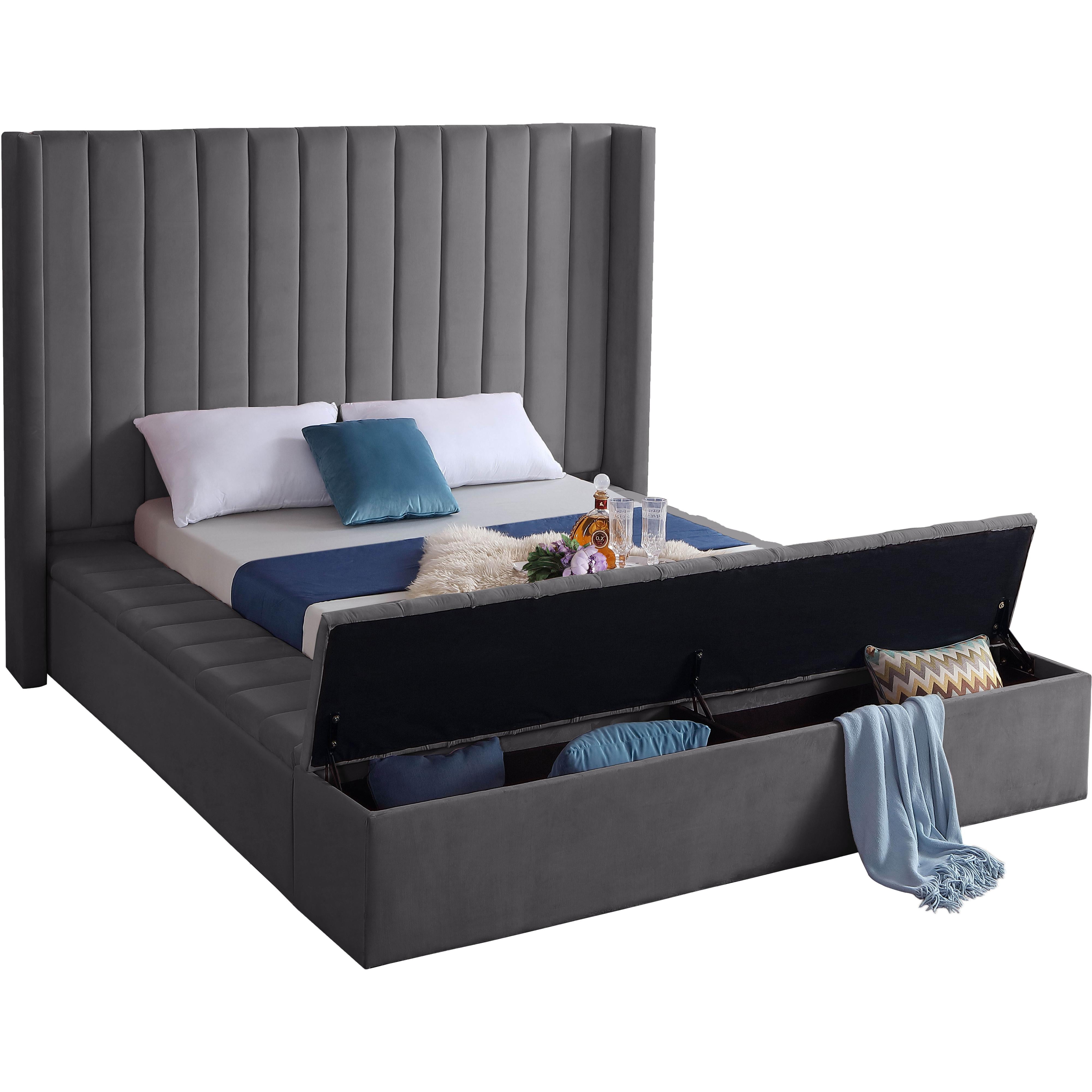 Meridian Kiki Grey Velvet Queen Bed (3 Boxes)