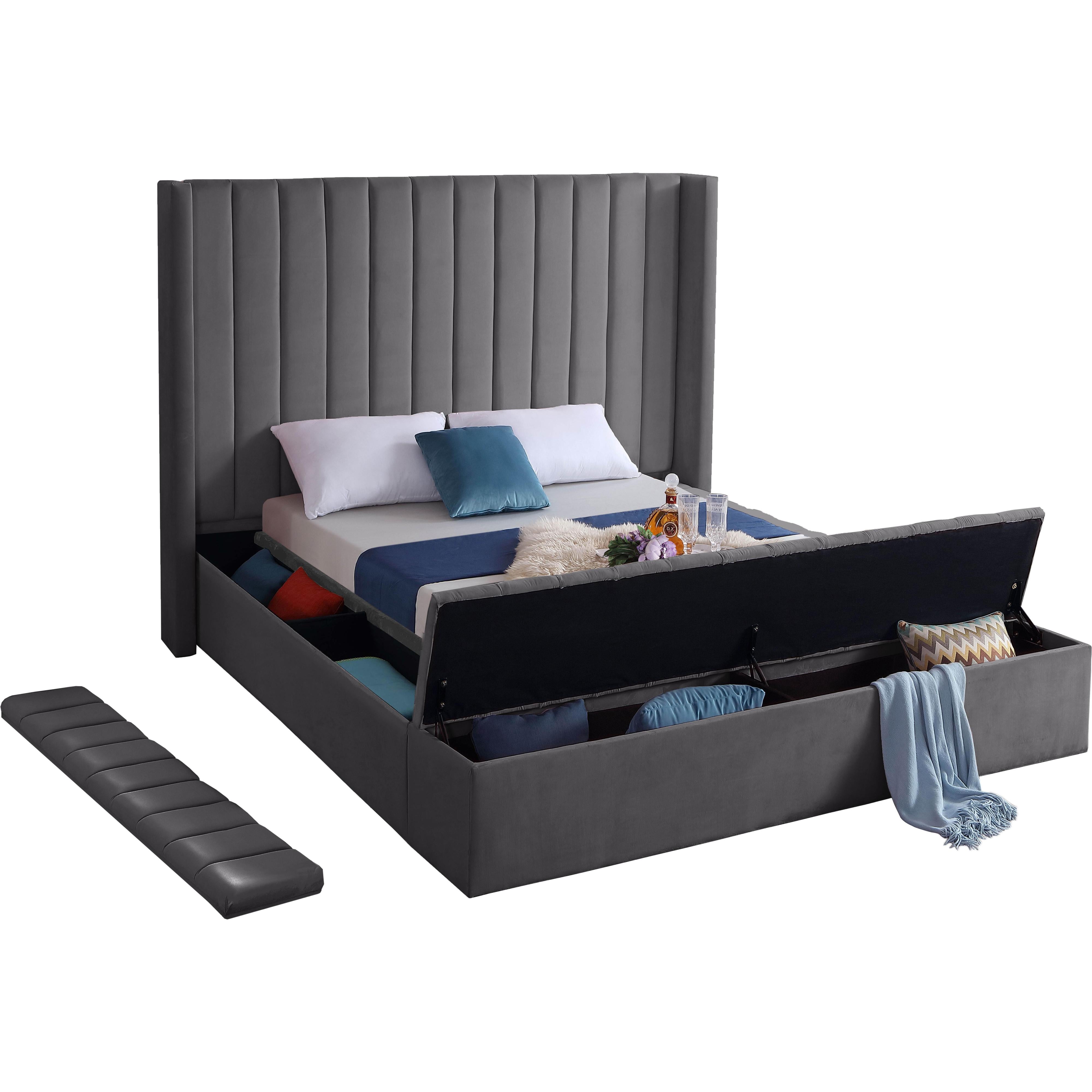 Meridian Kiki Grey Velvet Queen Bed (3 Boxes)