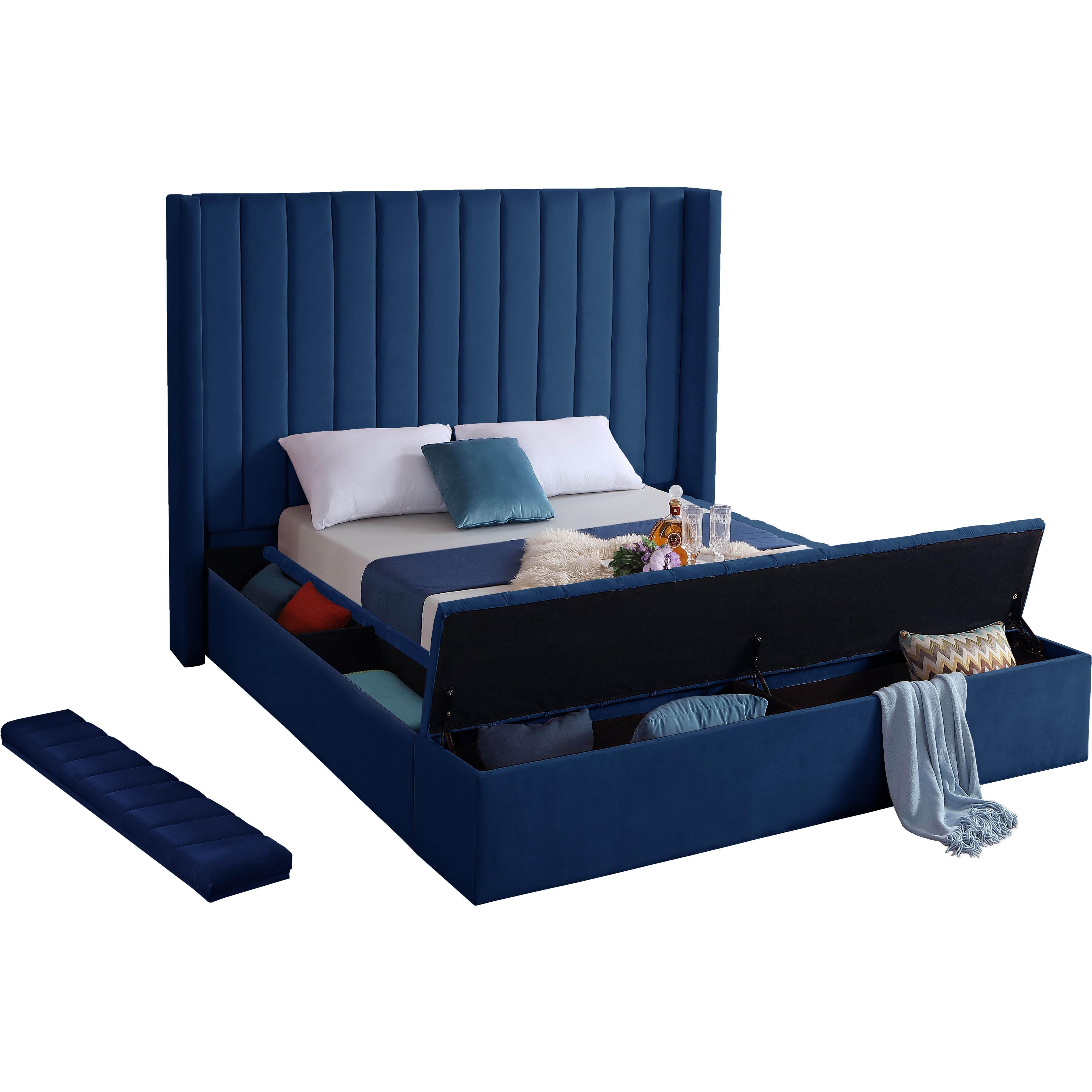 Meridian Kiki Navy Velvet Queen Bed (3 Boxes)