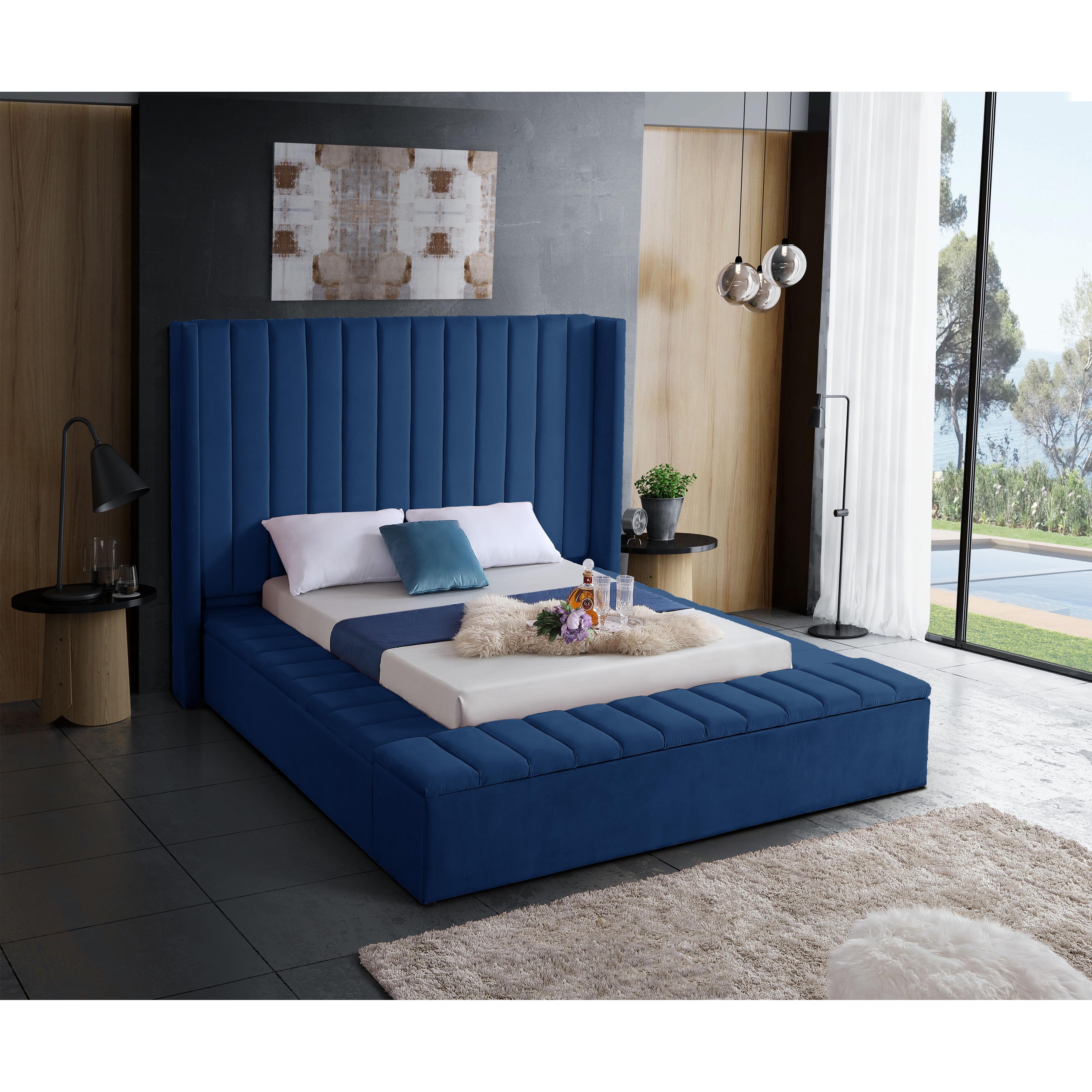 Meridian Kiki Navy Velvet Queen Bed (3 Boxes)