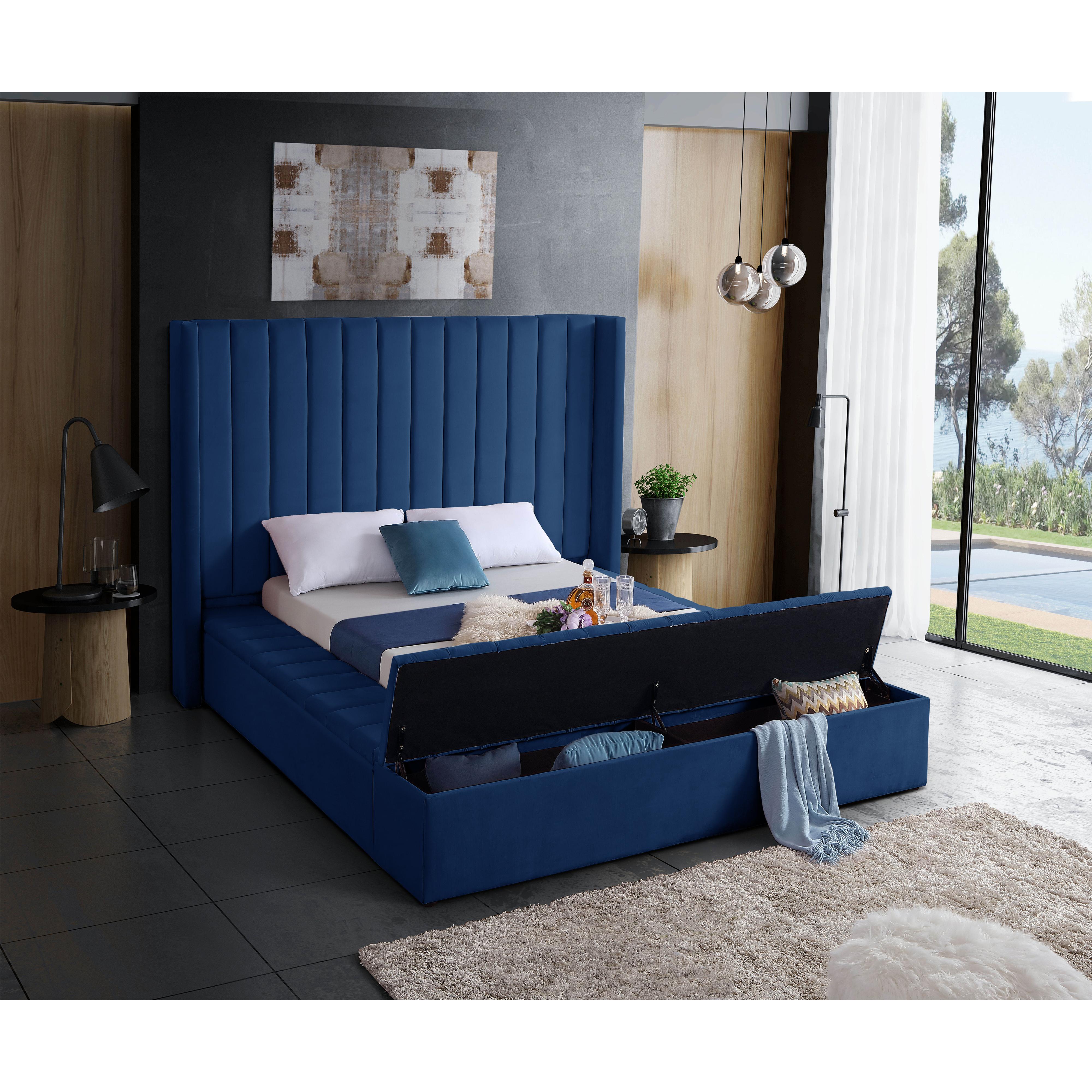 Meridian Kiki Navy Velvet Queen Bed (3 Boxes)