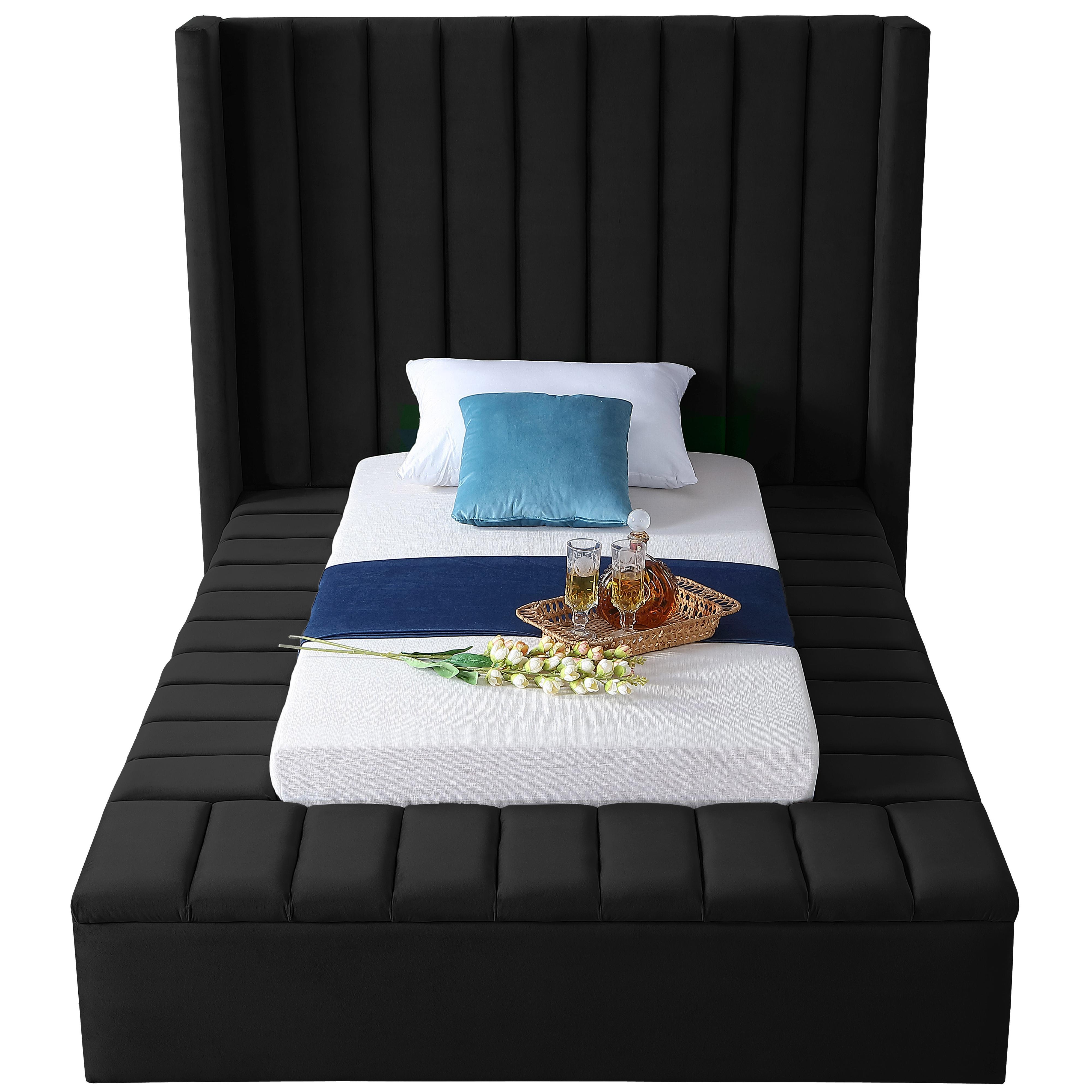 Meridian Kiki Black Velvet Twin Bed (3 Boxes)