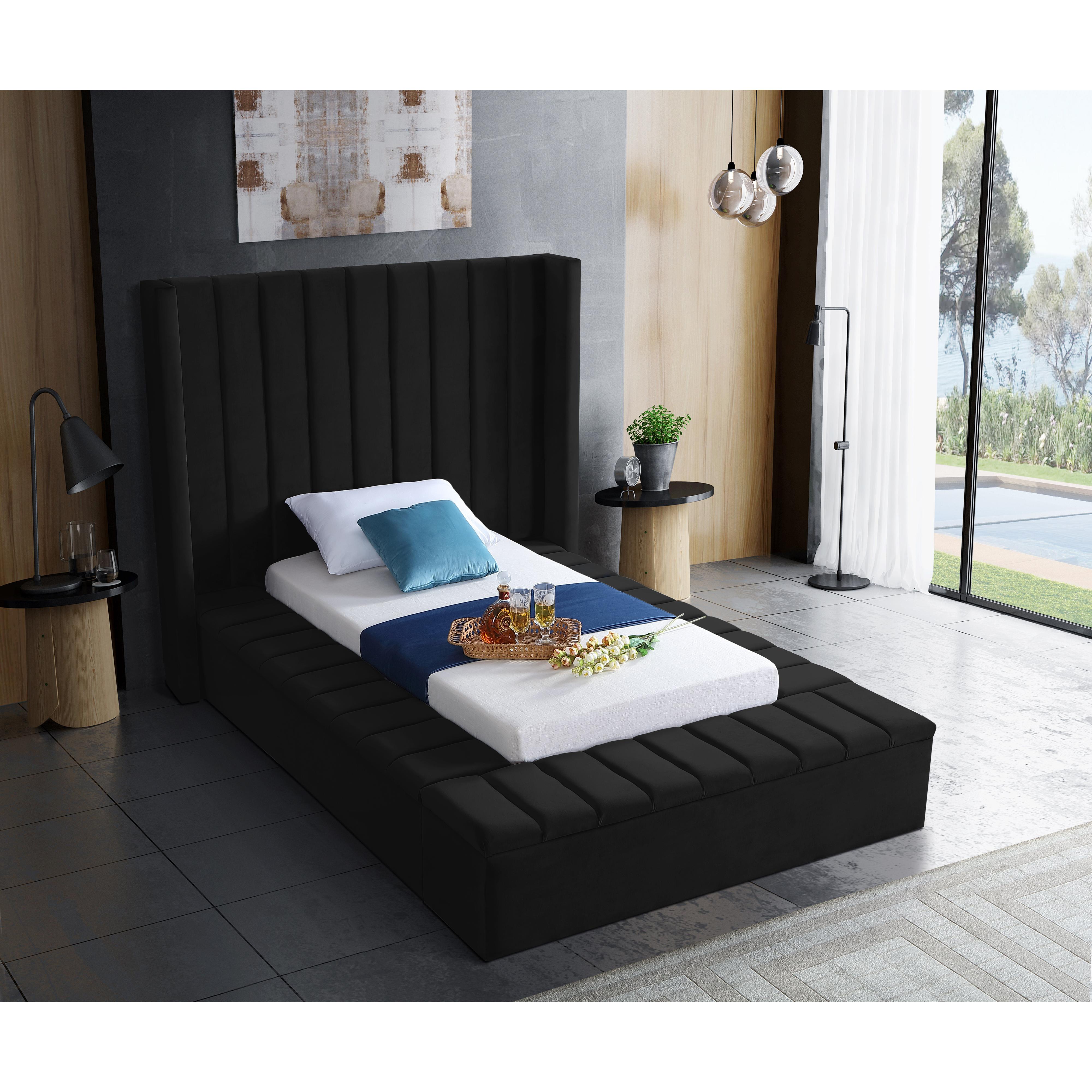 Meridian Kiki Black Velvet Twin Bed (3 Boxes)