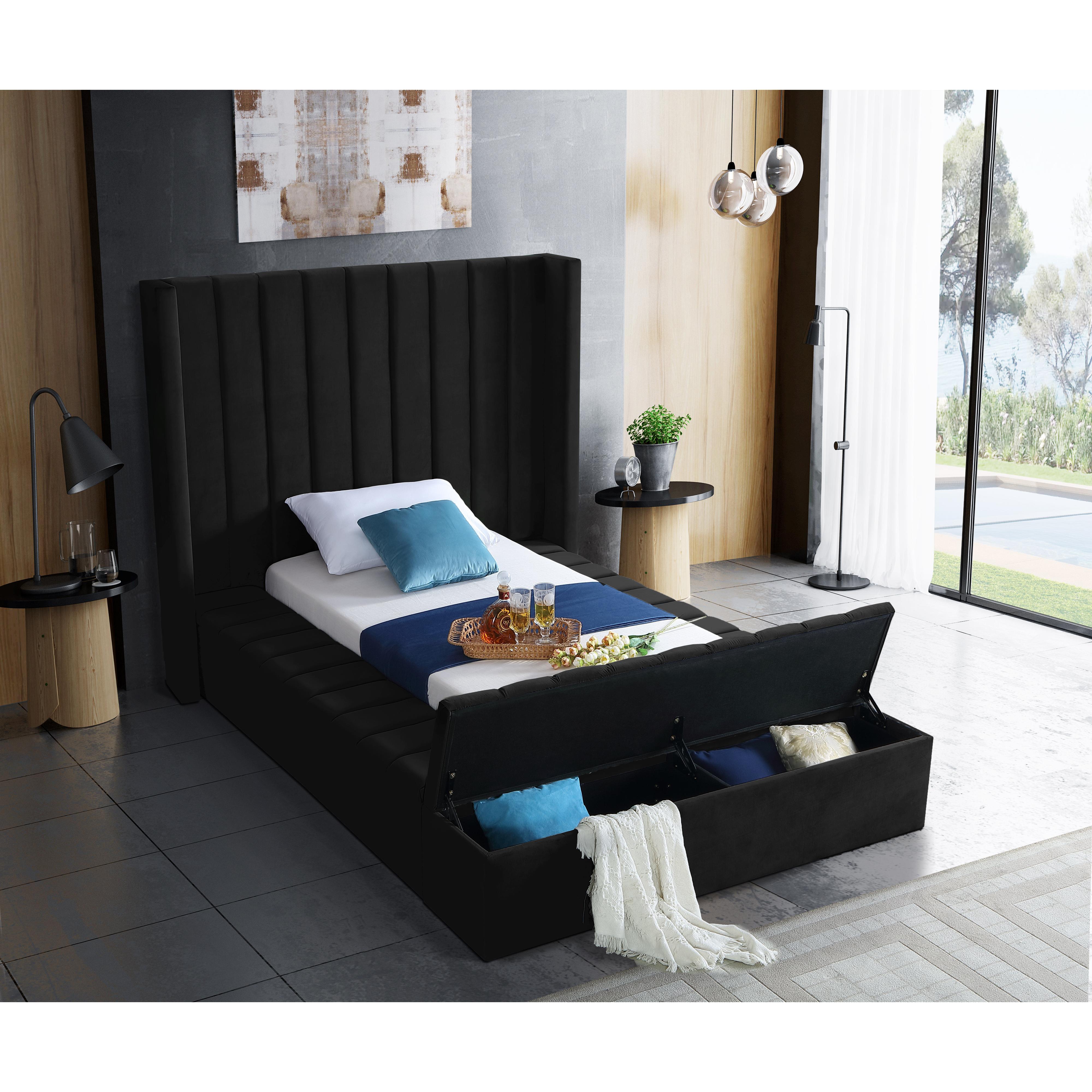 Meridian Kiki Black Velvet Twin Bed (3 Boxes)