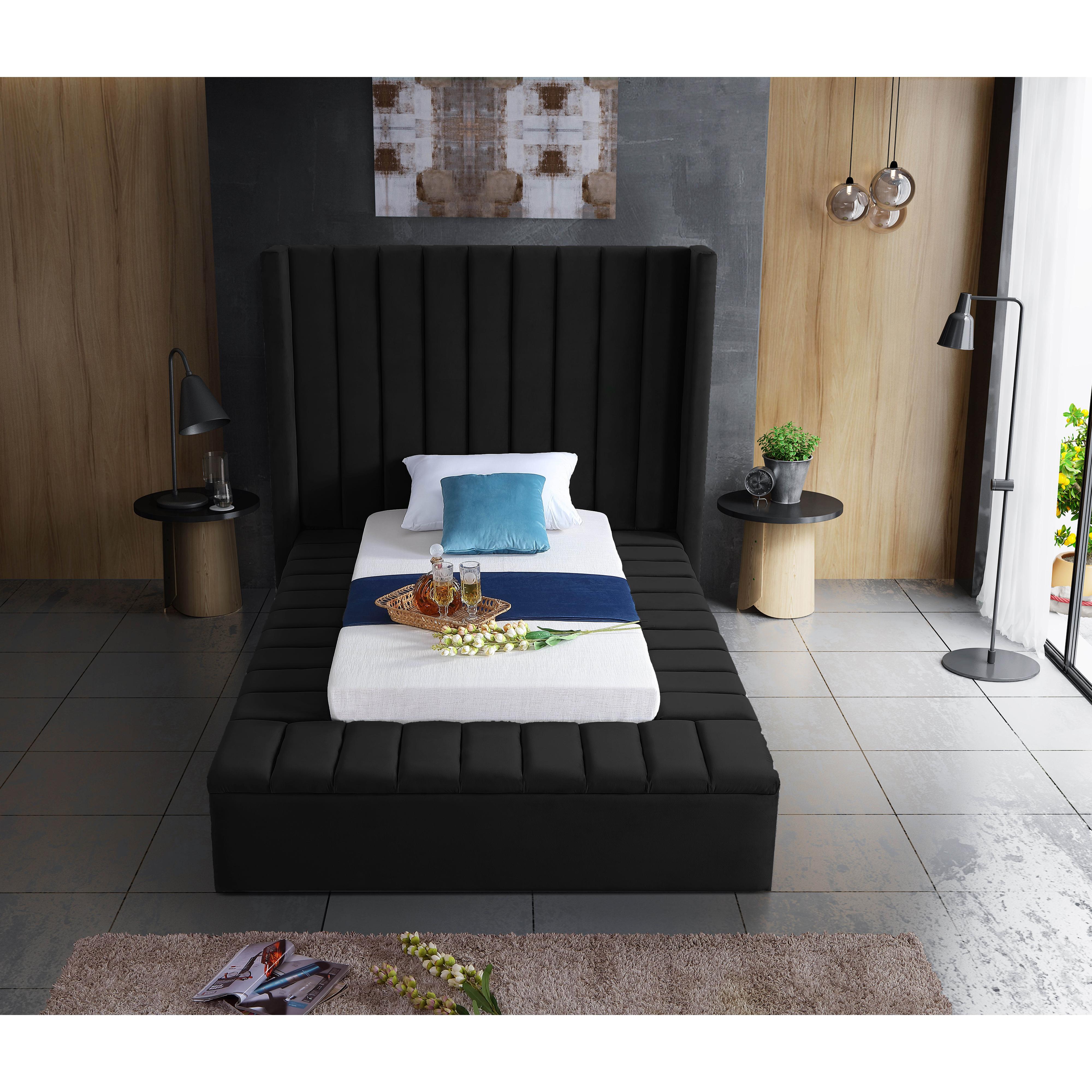 Meridian Kiki Black Velvet Twin Bed (3 Boxes)