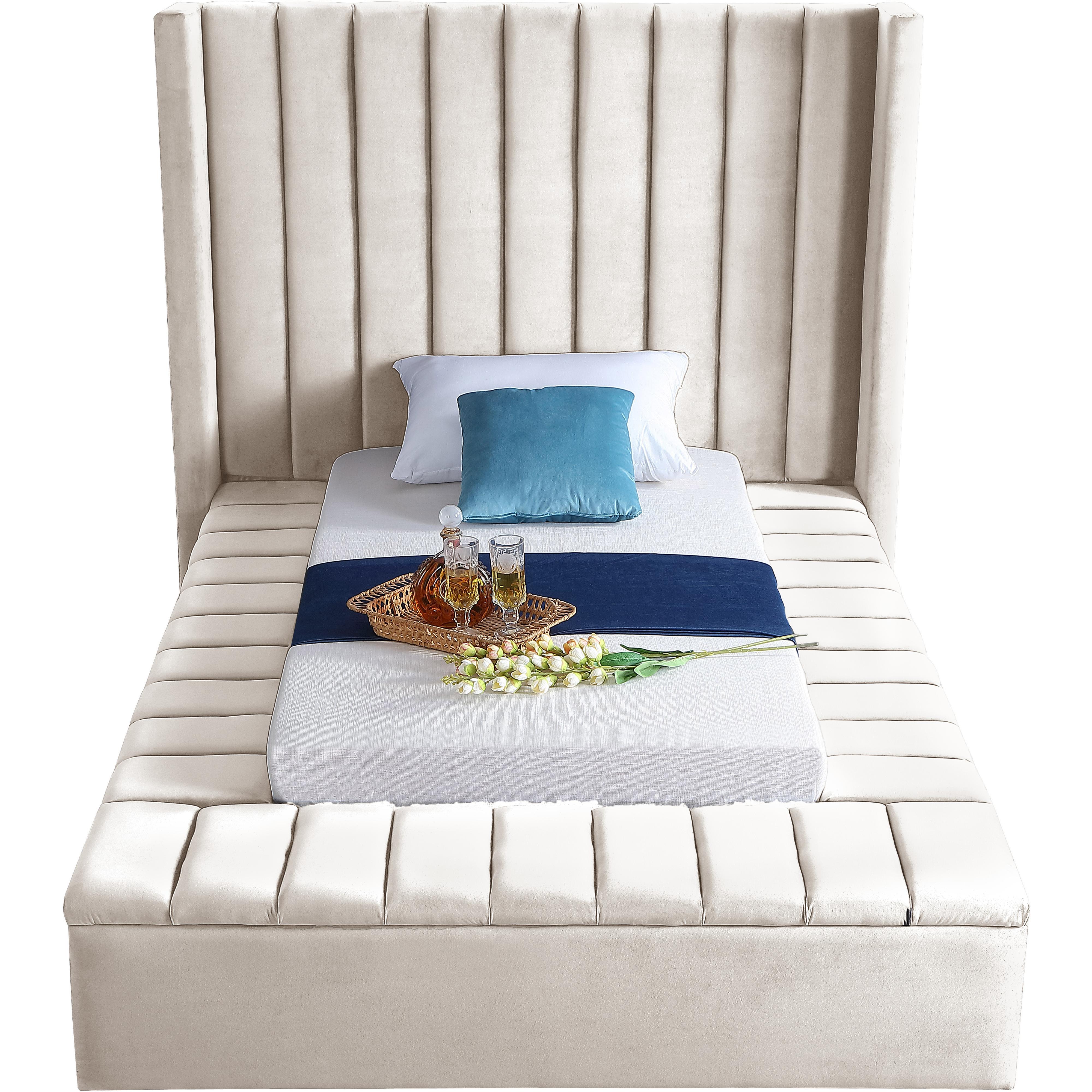 Meridian Kiki Cream Velvet Twin Bed (3 Boxes)