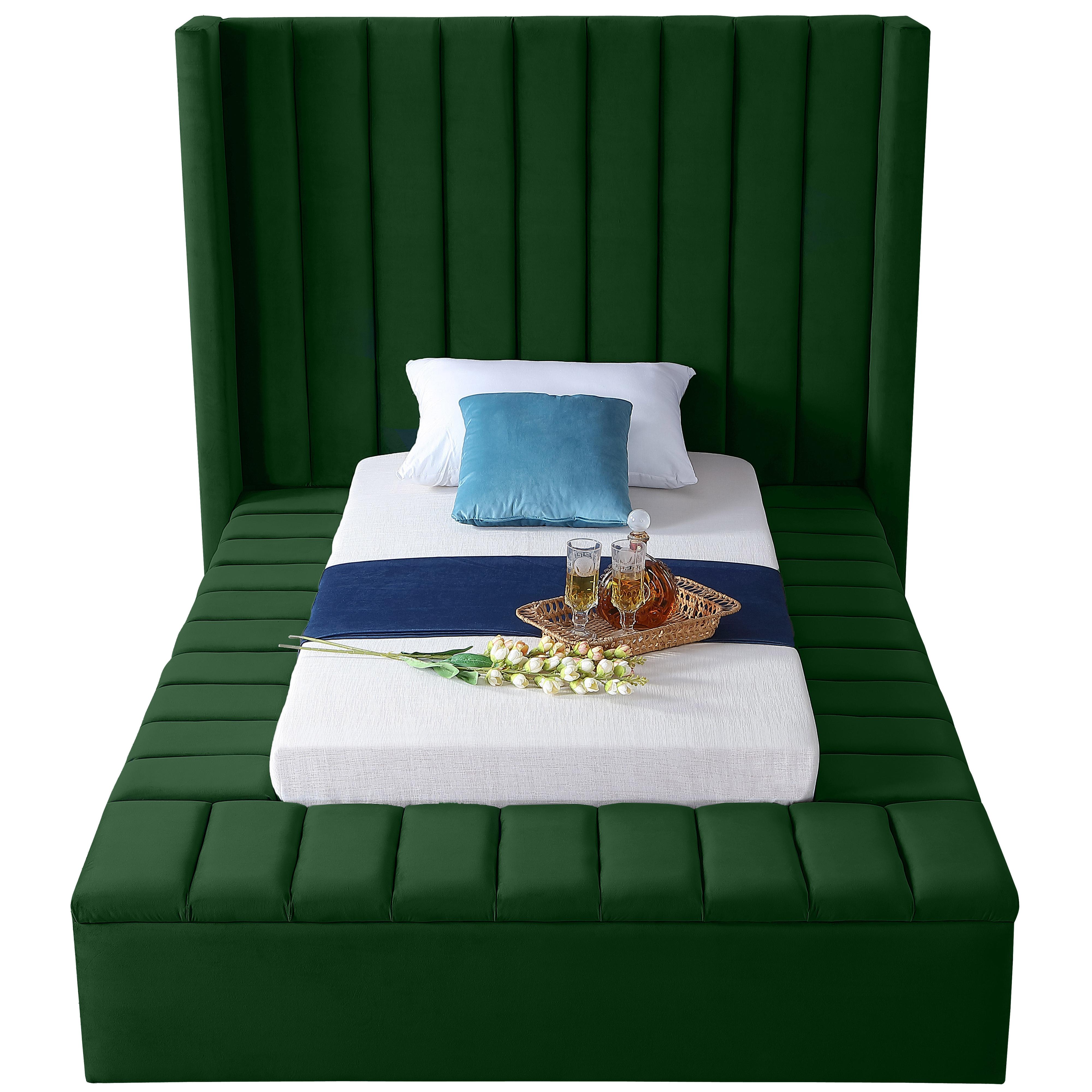Meridian Kiki Green Velvet Twin Bed (3 Boxes)