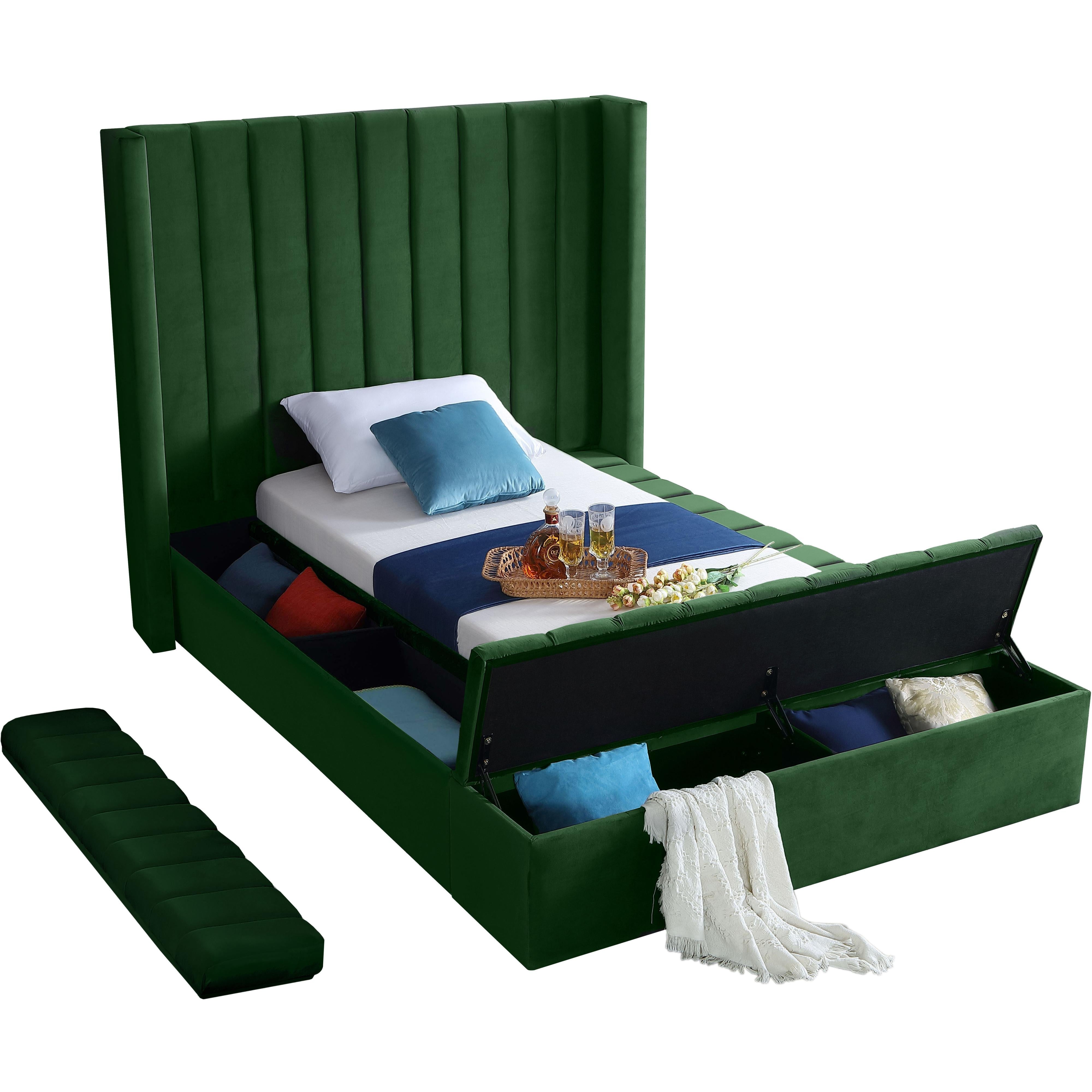 Meridian Kiki Green Velvet Twin Bed (3 Boxes)