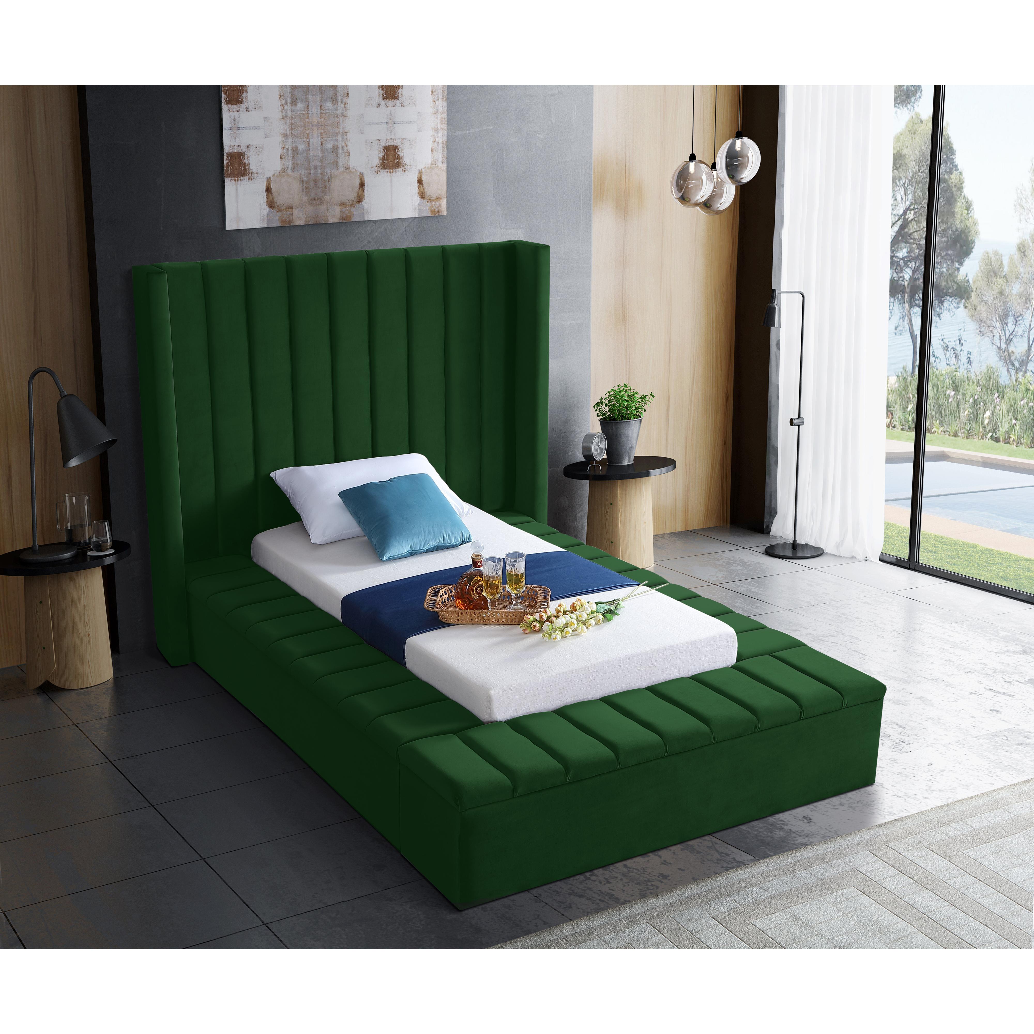 Meridian Kiki Green Velvet Twin Bed (3 Boxes)
