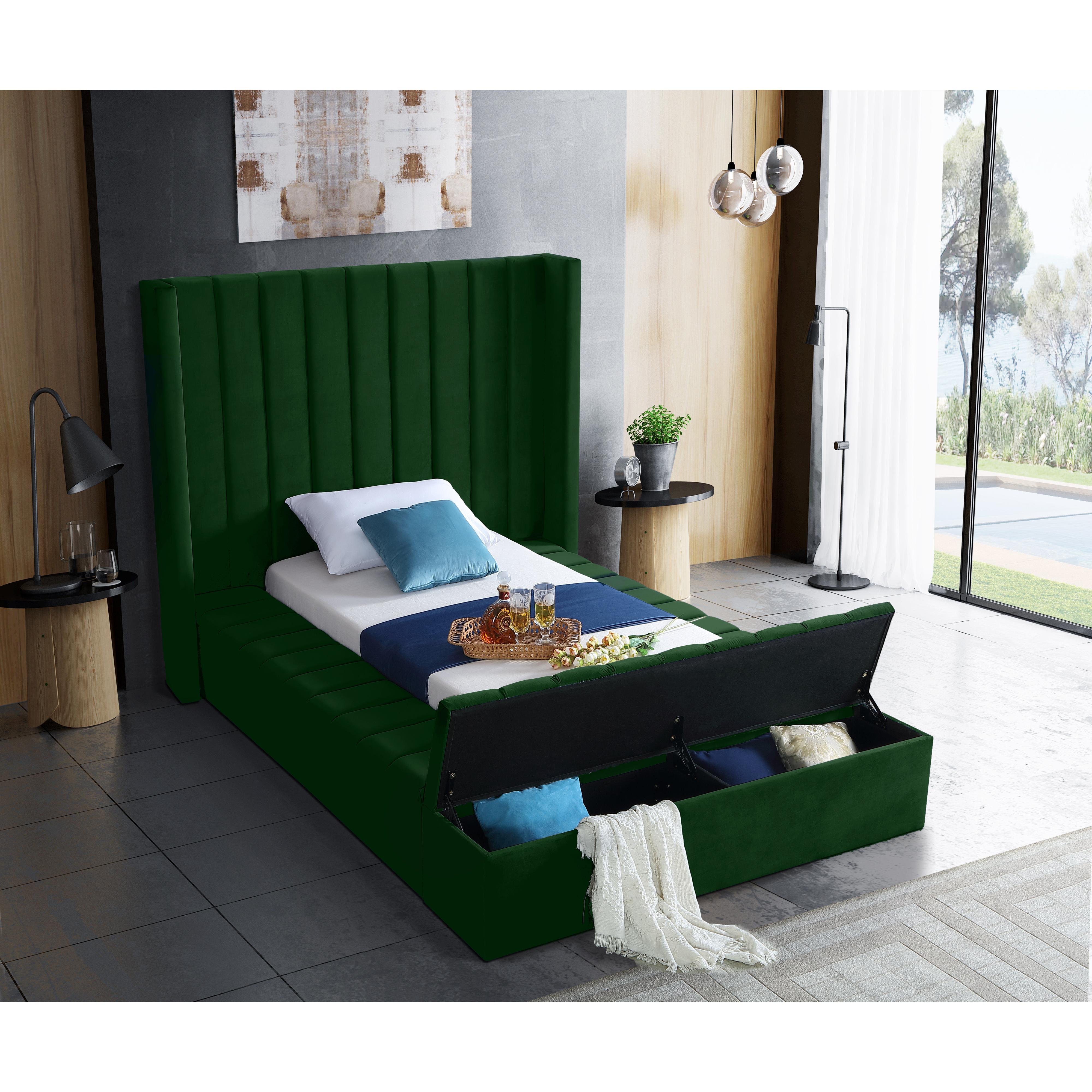Meridian Kiki Green Velvet Twin Bed (3 Boxes)