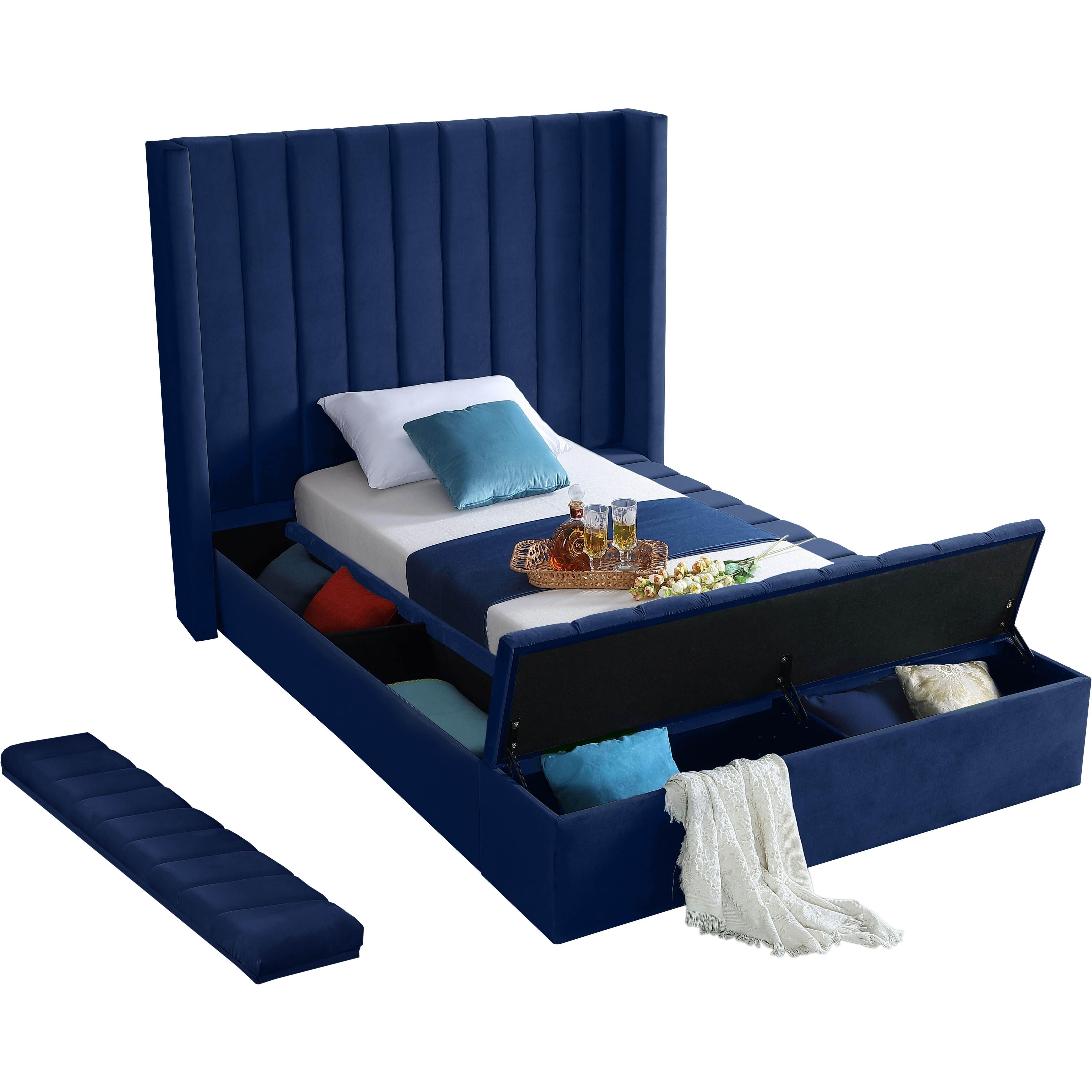 Meridian Kiki Navy Velvet Twin Bed (3 Boxes)